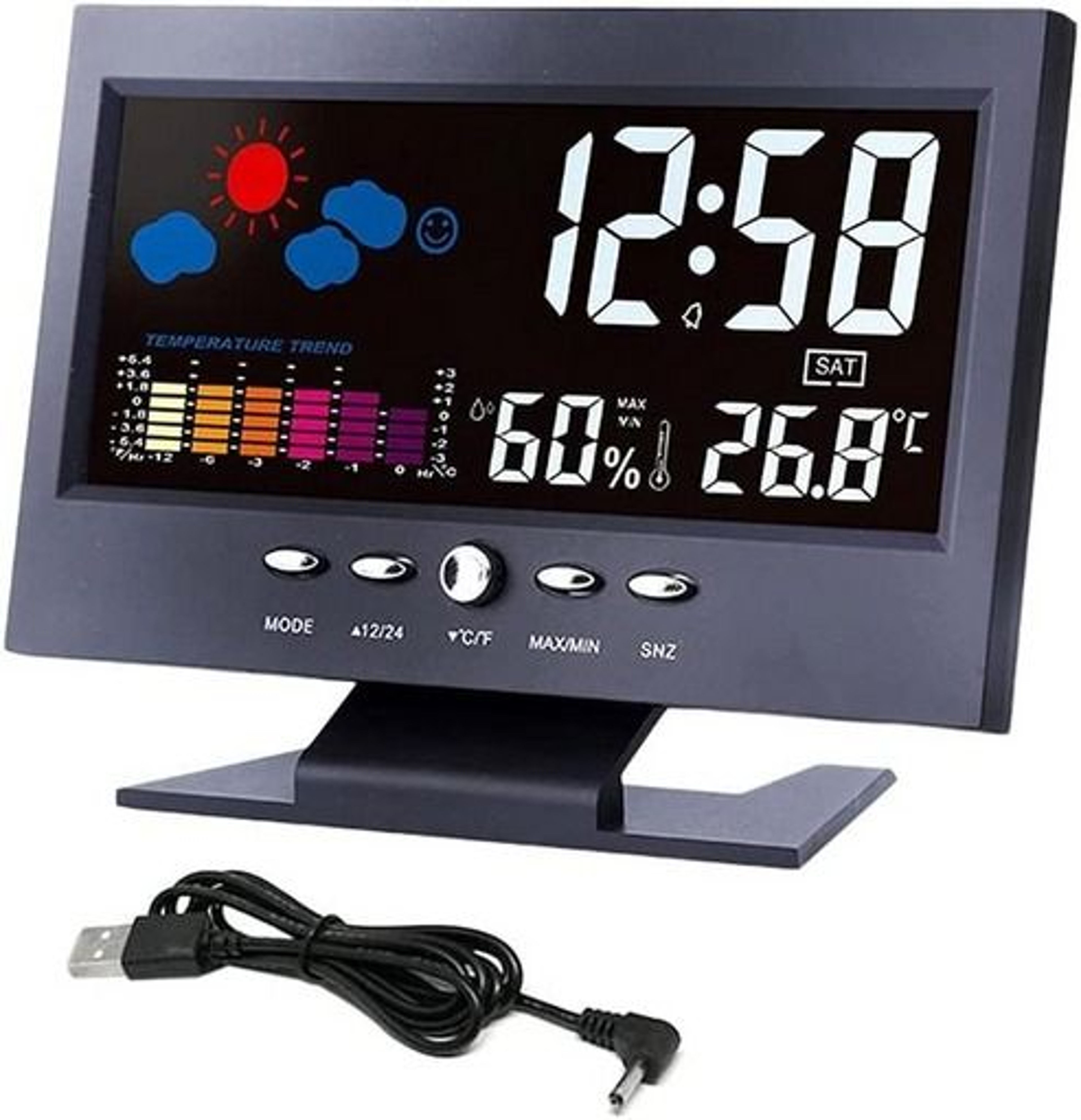 LED Digital Alarm Clock With Snooze Calendar Thermometer Hygrometer  Weather Display  Large Backlit 0