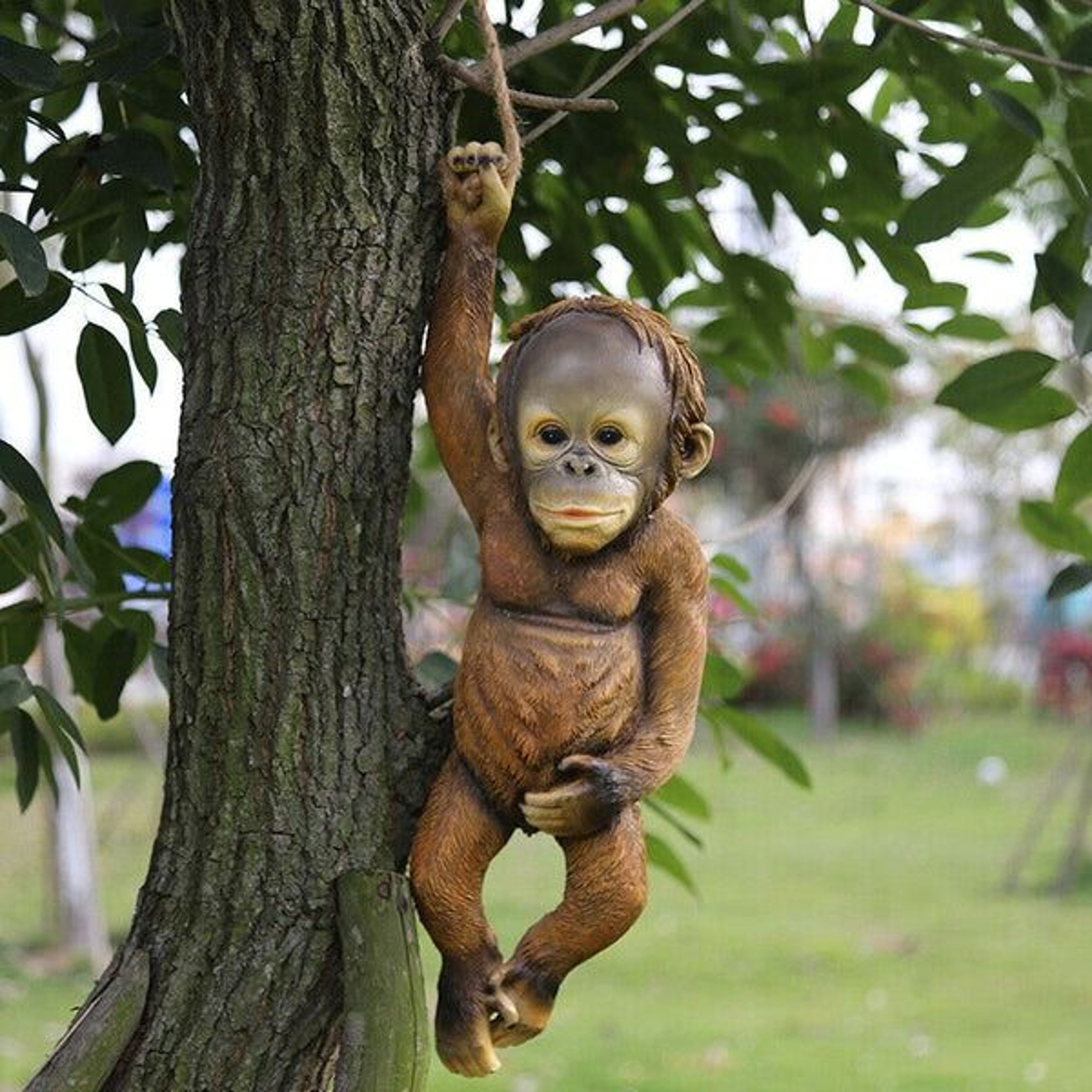 Monkey Chimp Hanging Rope Statue Outdoor Garden Ornament Resin Sculpture Unique Decoration For Home 1