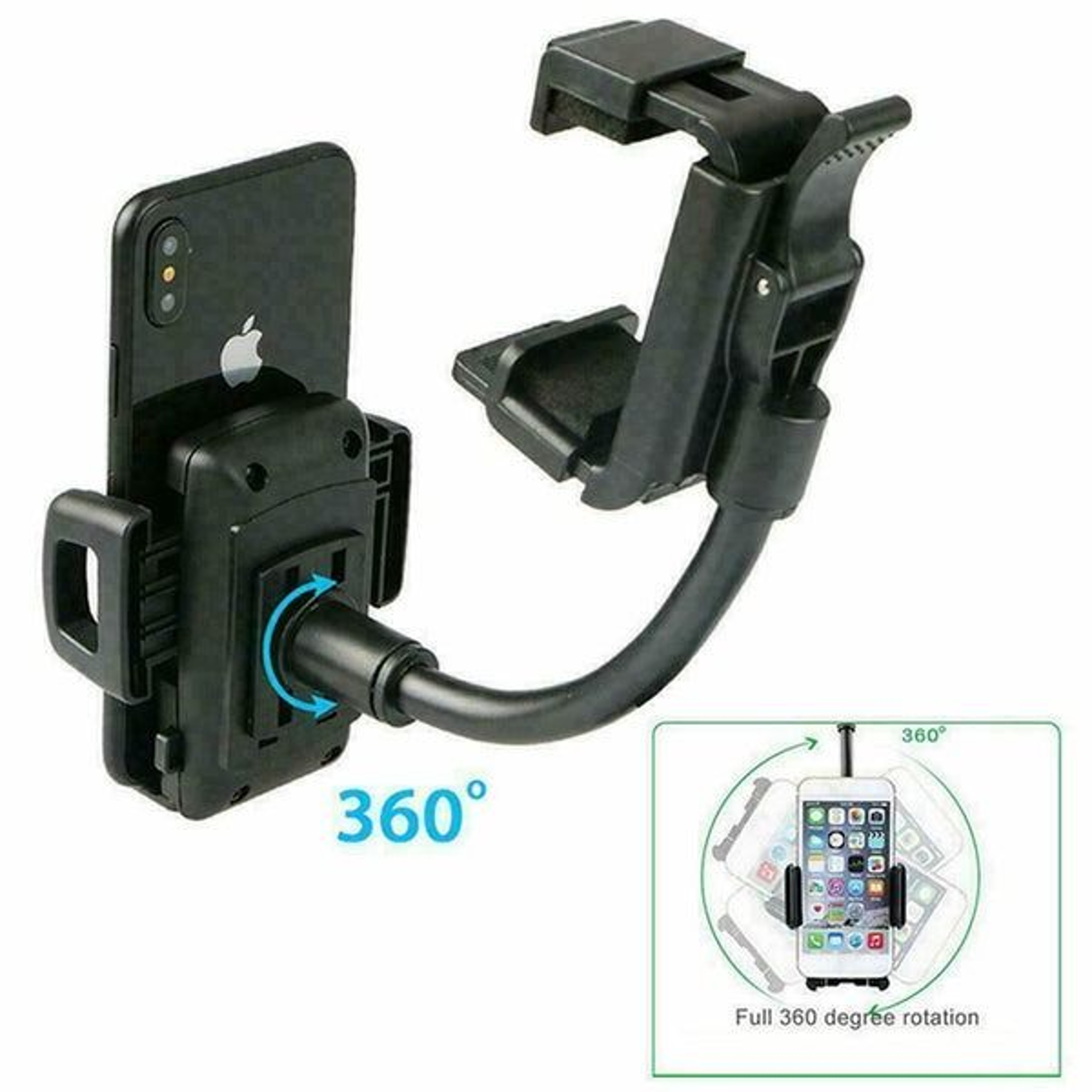 Universal 360 Rearview Mirror Mount Stand Holder Cradle Hands Free Cell Phone GPS Car Mount 5
