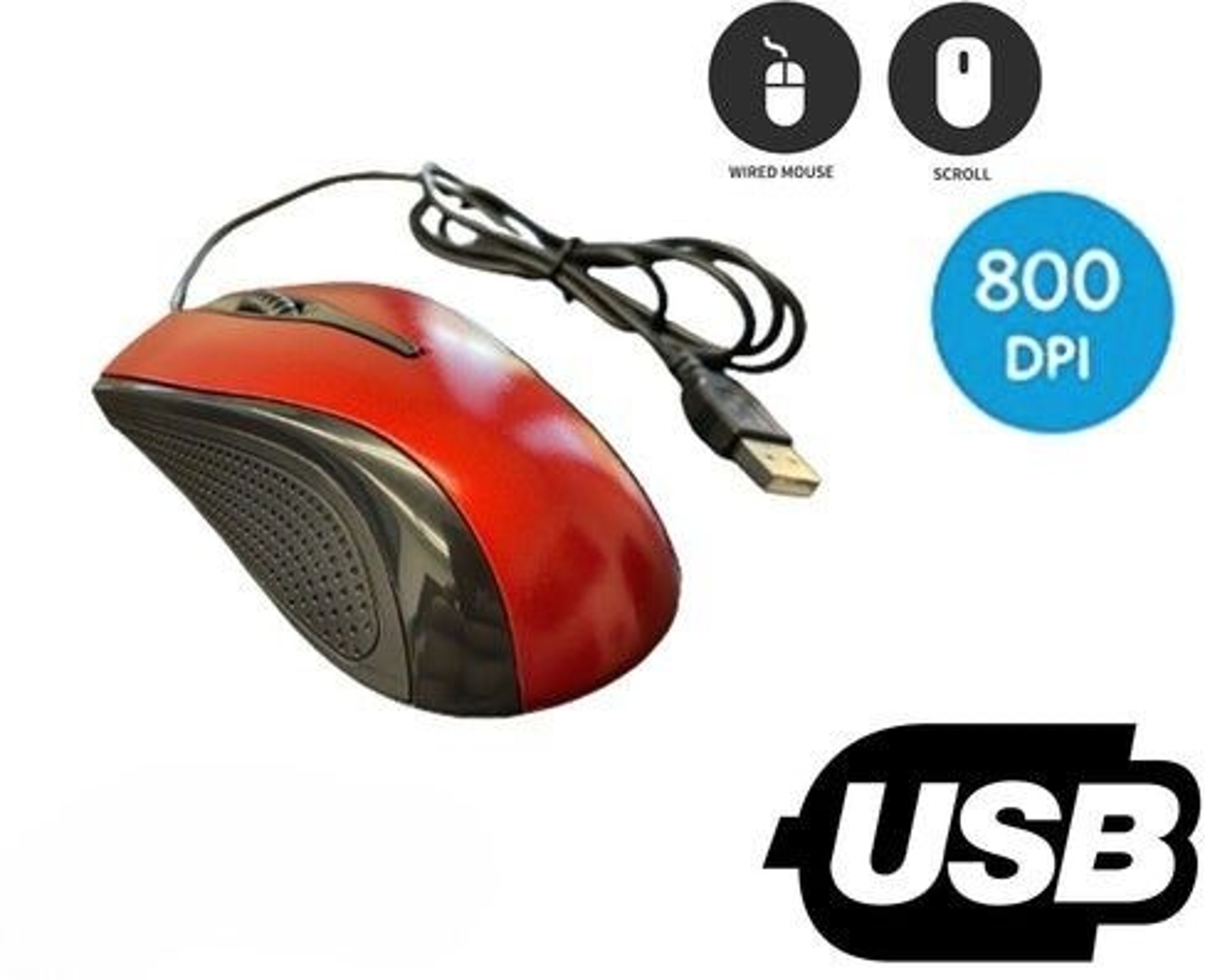 Silent USB Optical Wired Scroll Wheel Mouse For PC Laptop Notebook Desktop Ergonomic Red Mice 5