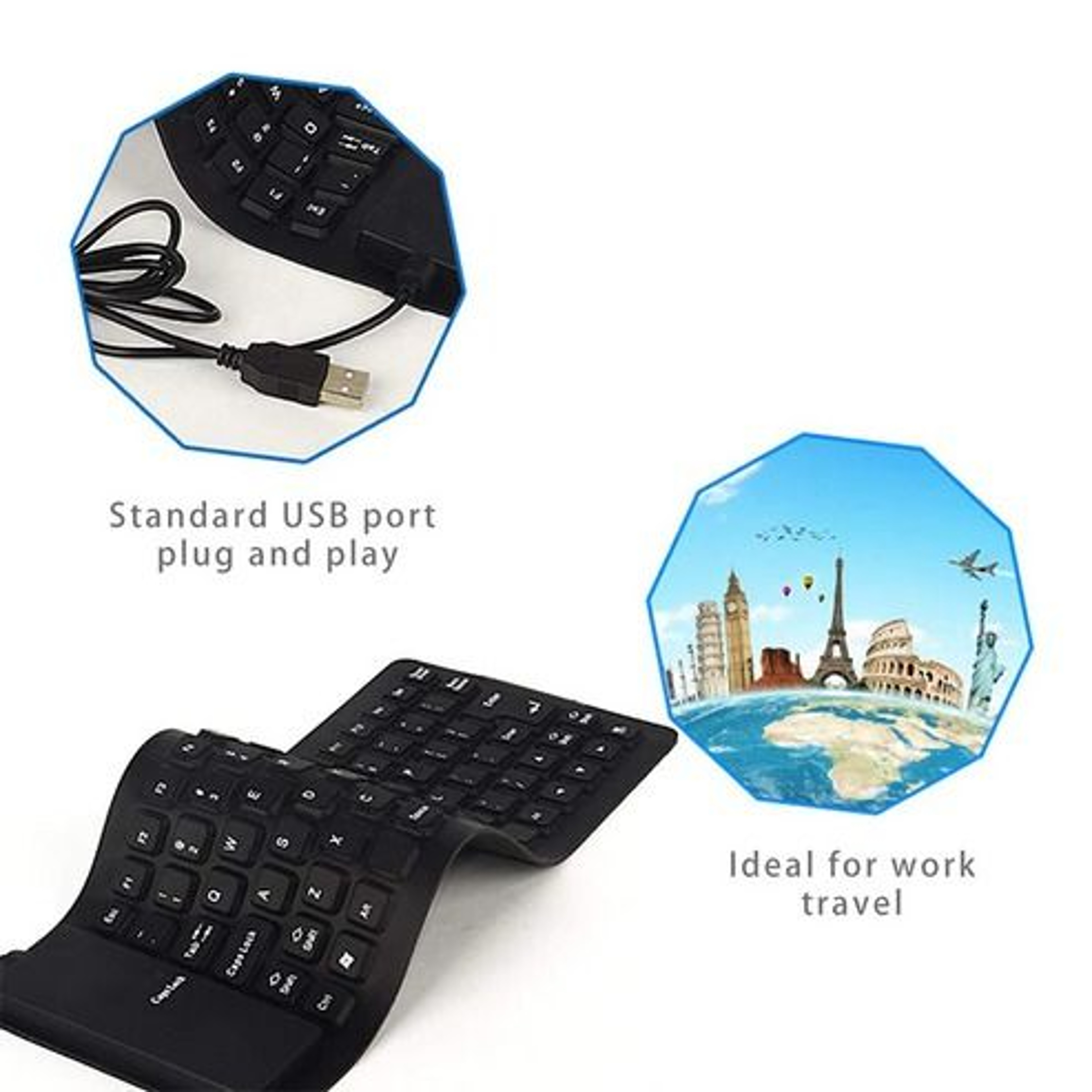 Foldable Flexible USB Waterproof Silicone Keyboard Full Size Dustproof DirtProof Keyboard For Offic 11