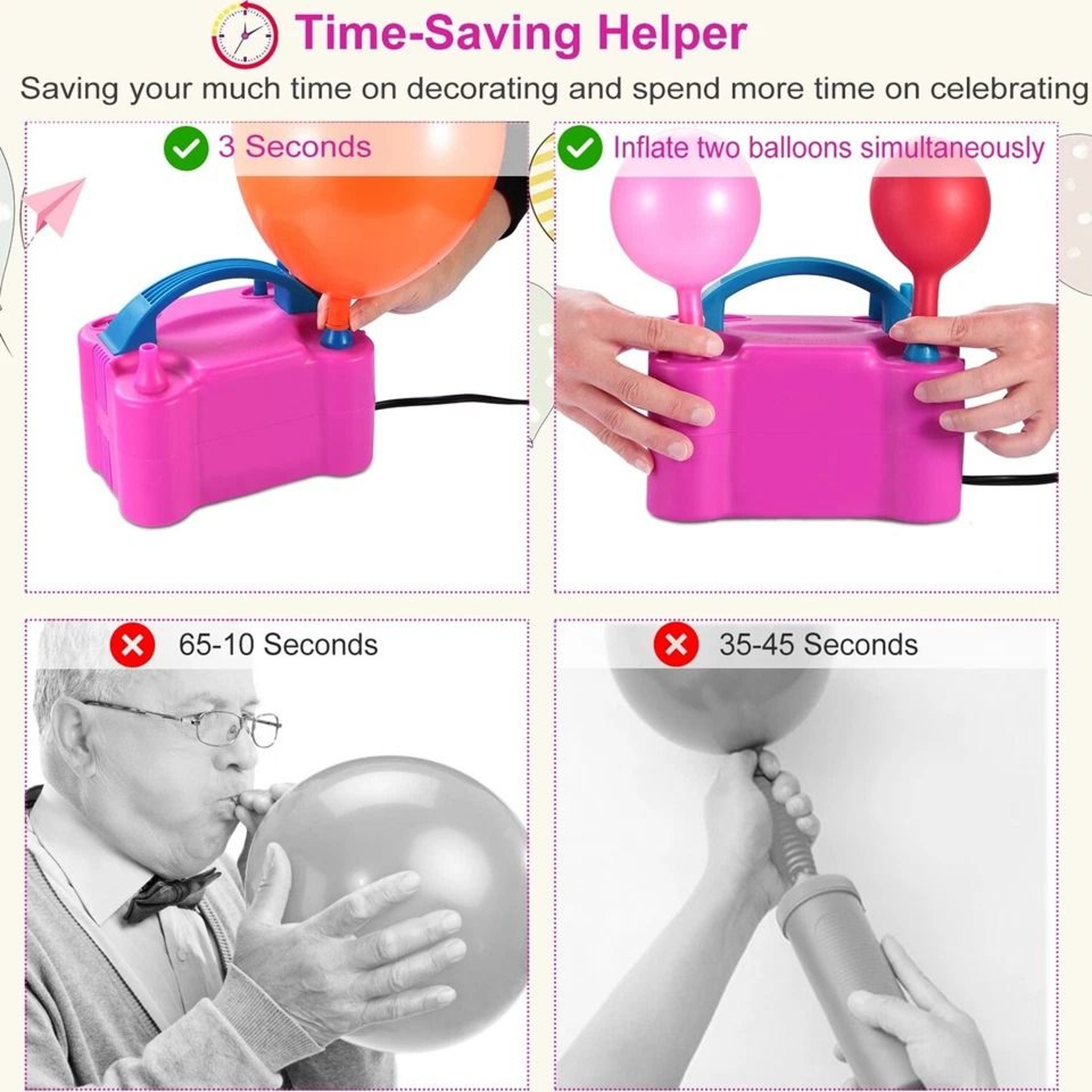 Balloon Air Pump Inflator Portable Electric Double Pump Blower Quick  Easy Latex Balloon Inflation  6