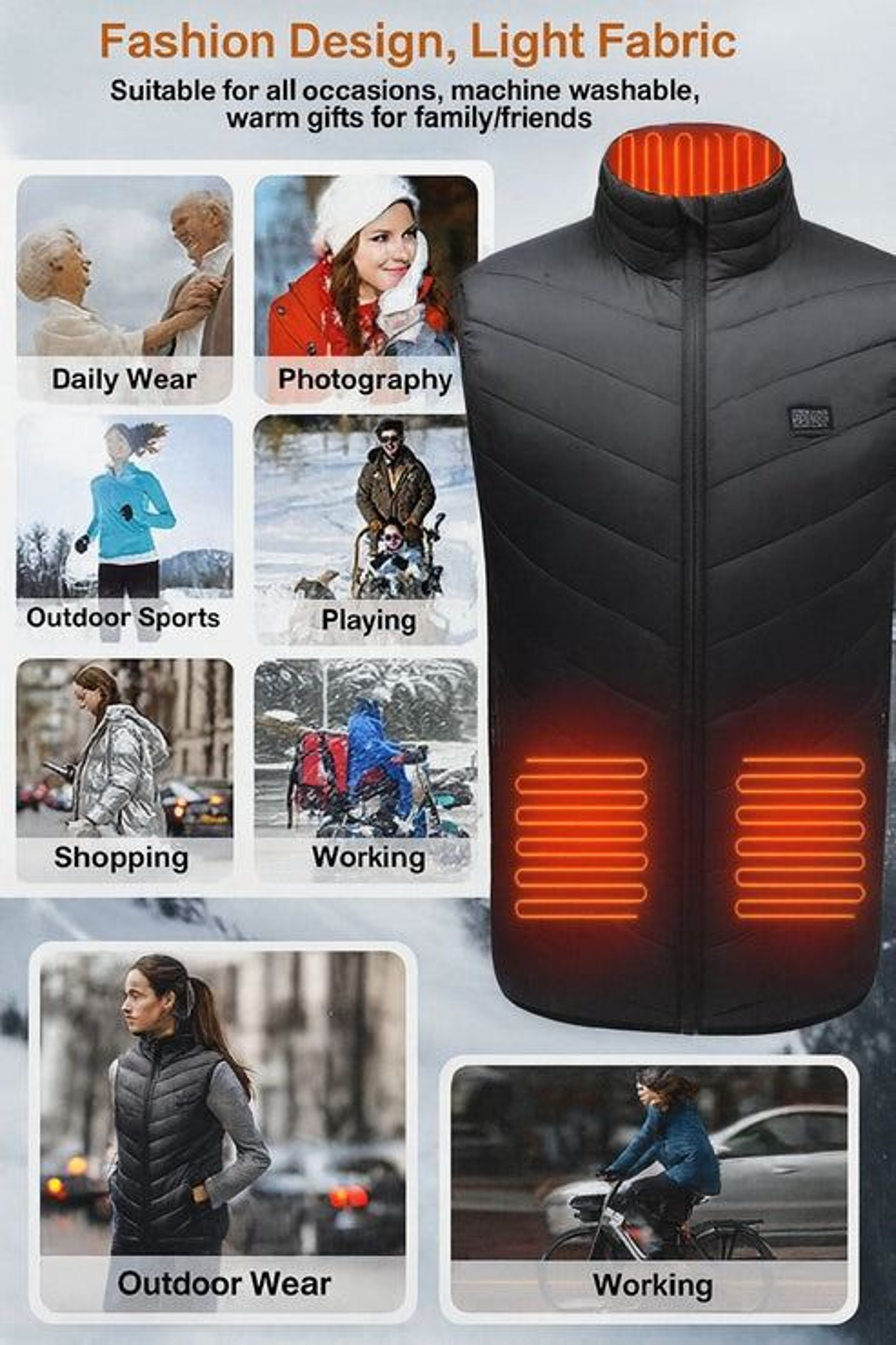 Electric Heated Vest Heating Zones Battery Pack Rechargeable Warmth Vest For Cold Weather 10