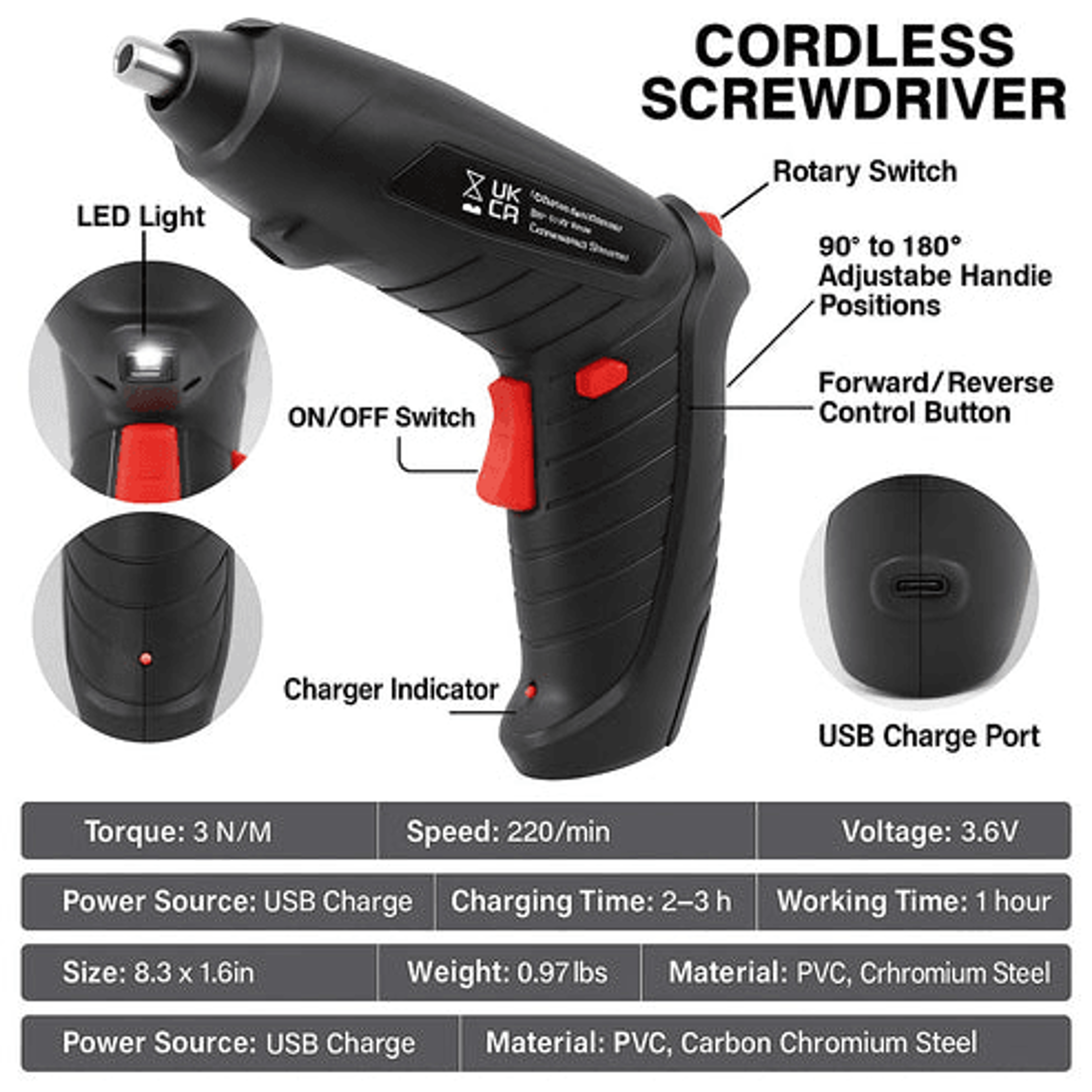 USB Charging Cordless Electric Screwdriver Set Screw Gun With LED Light Ideal For Home  DIY Project 4