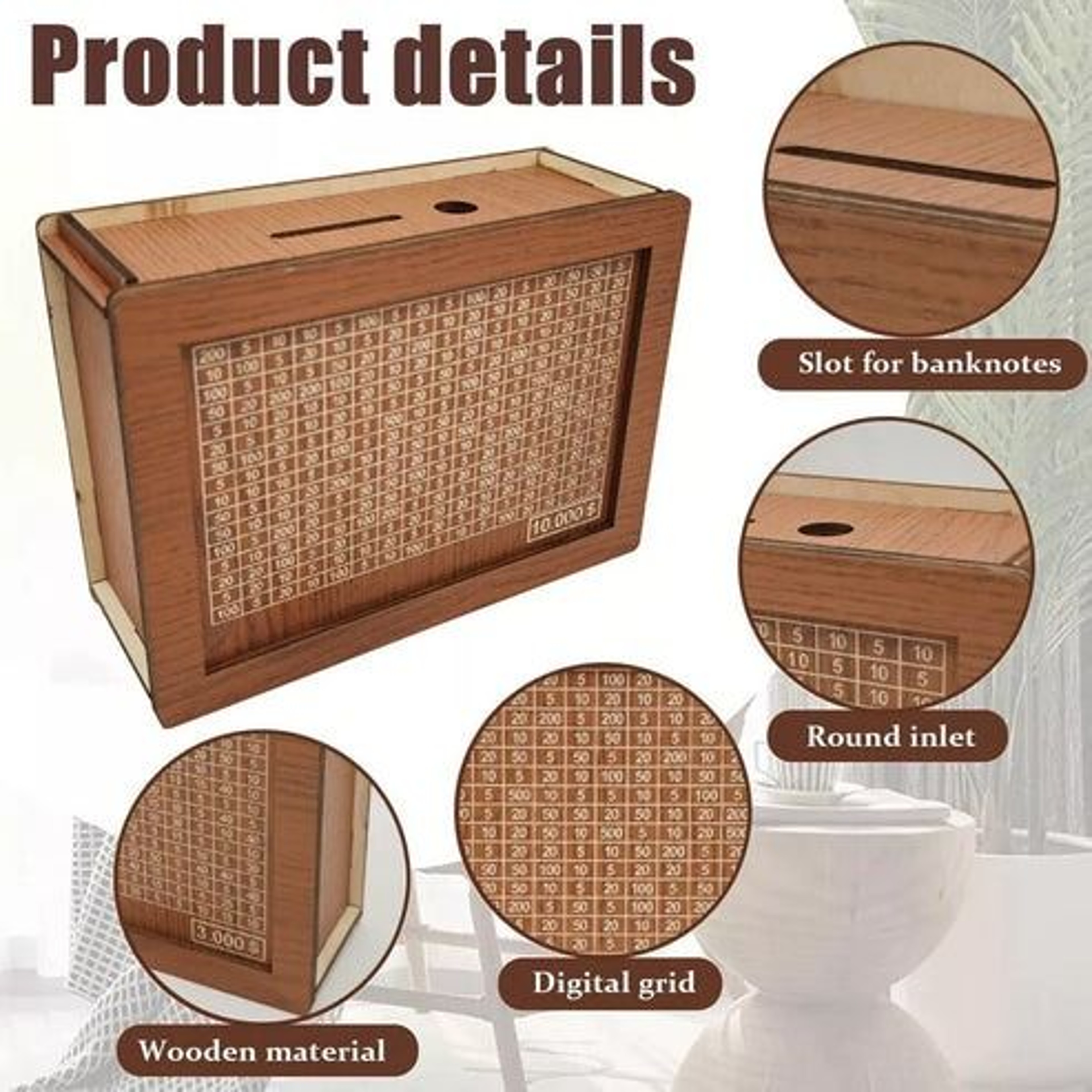 Wooden Cash Saver Box With Countdown Cash Vault Wooden Savings Box Money Saving Box For Budgeting A 8