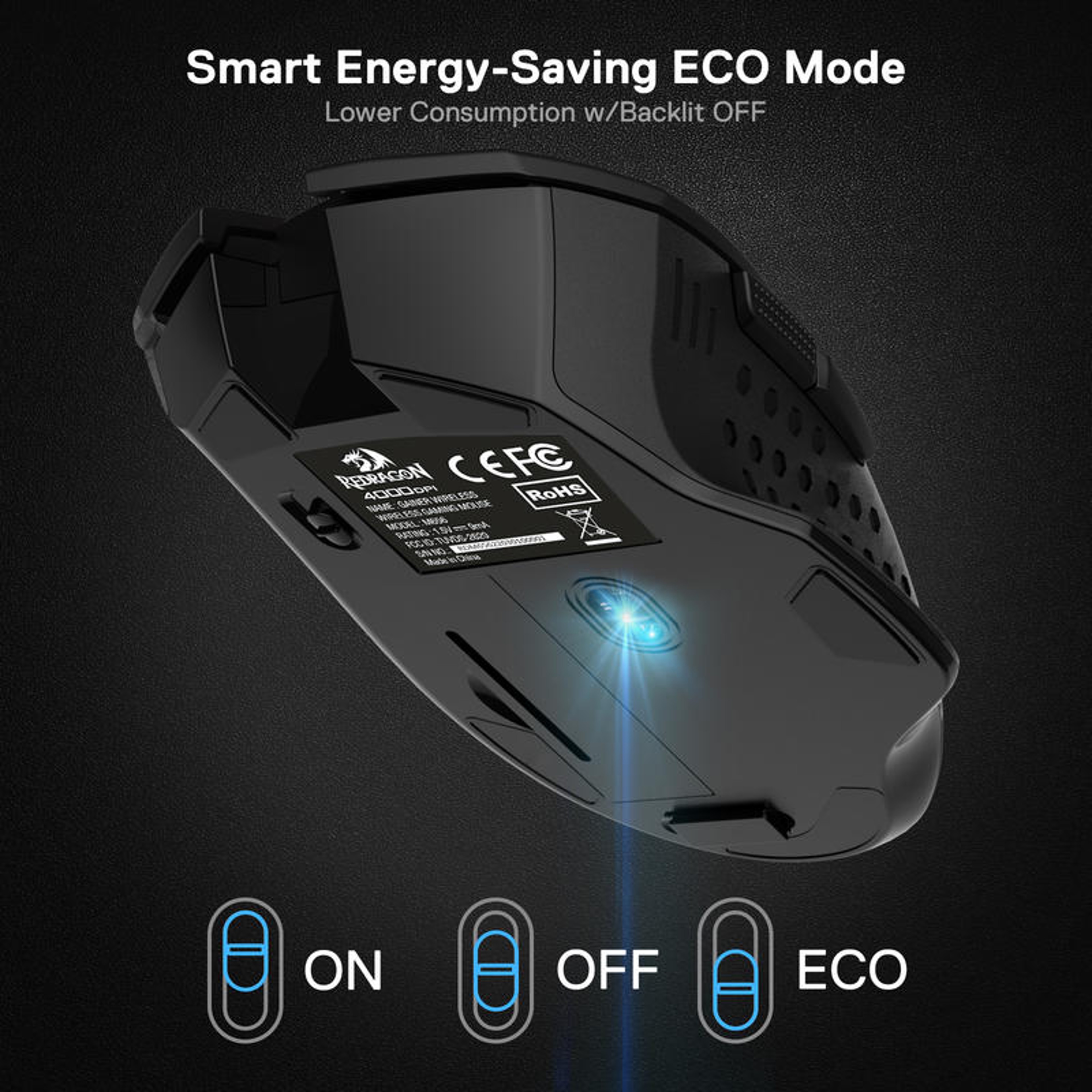 2.4Ghz Wireless Gaming Mouse Redragon M656 Gainer, 4000 DPI, 5 DPI Levels, 7 Macro Buttons, Red LED – view 3