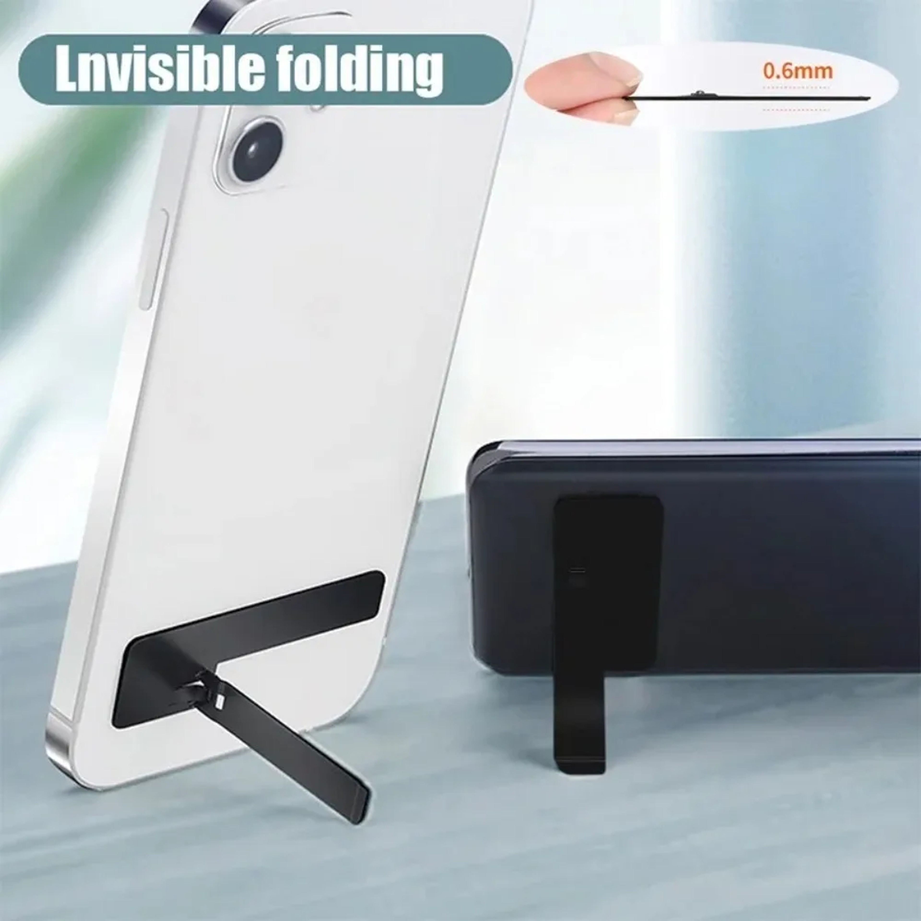 Universal Desktop Phone Holder Stand, 2pcs Ultra Thin Mini Phone Kickstand, Metal Steel Folding Desk Bracket for iPhone – view 3