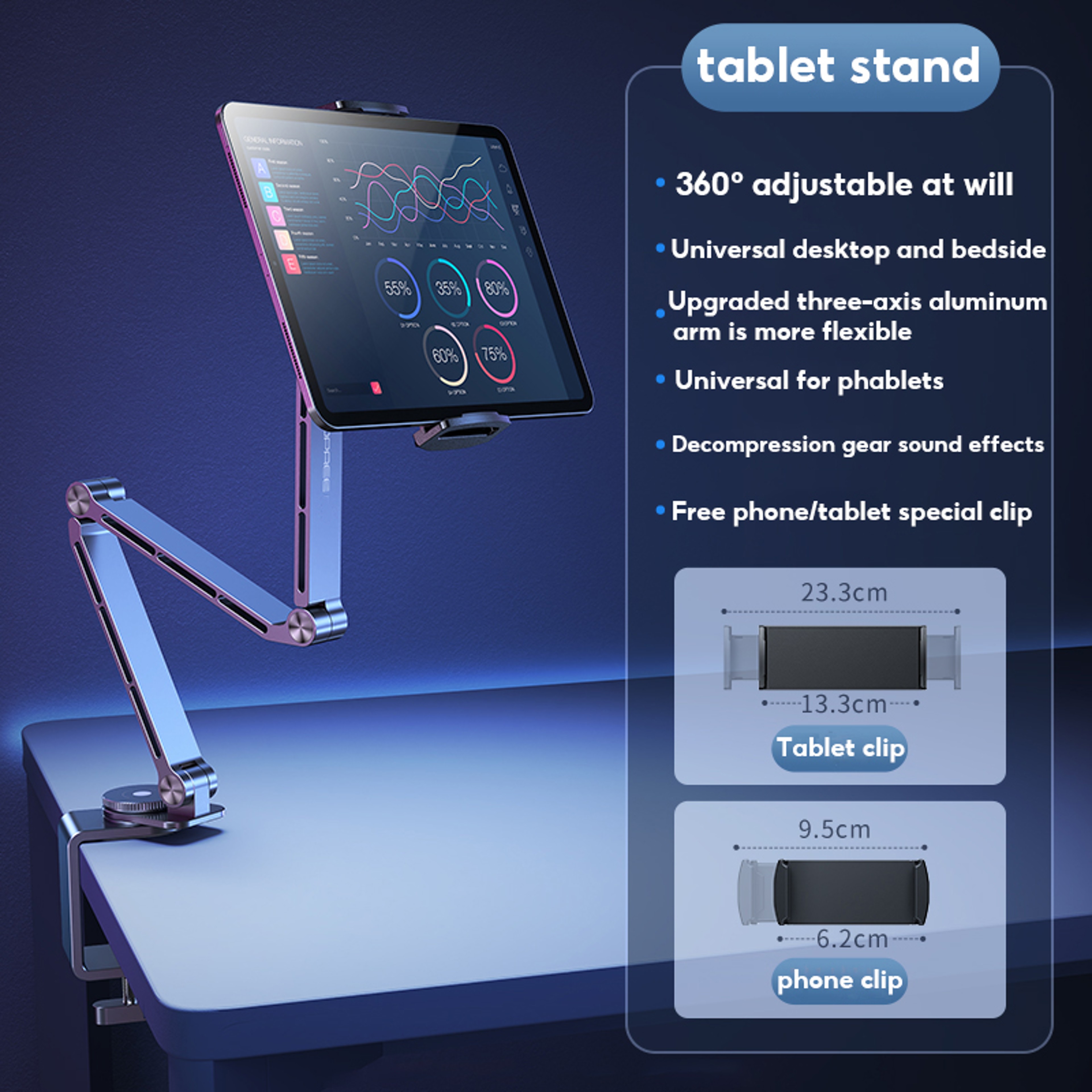 Phone Holder, Aluminum Alloy Tablet Stand, 360 Rotating Folding Desktop Support Stand, Office Magnetic Bracket – view 7