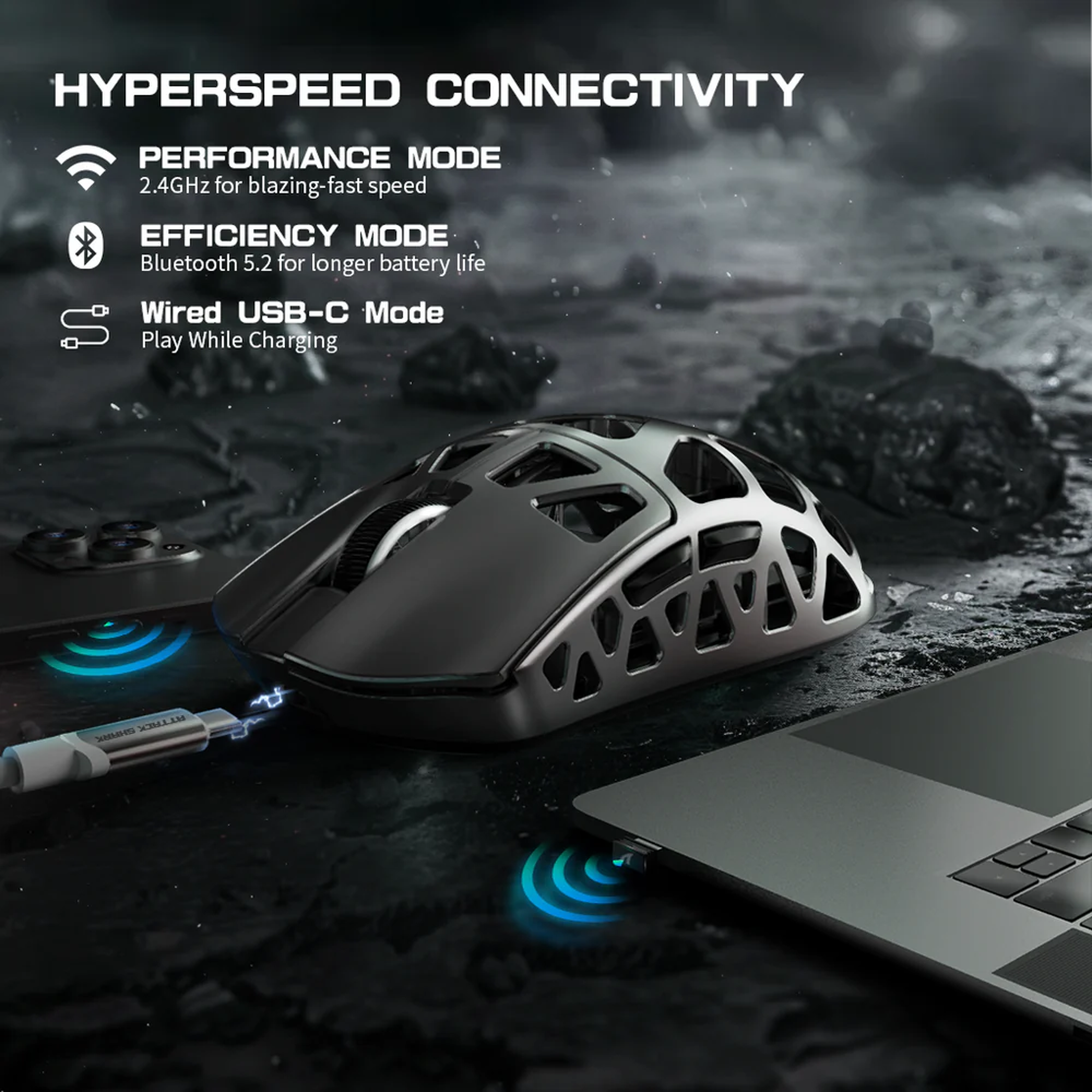 Wireless Gaming Mouse With PAW3395 Sensor  Tri Mode Connectivity 4