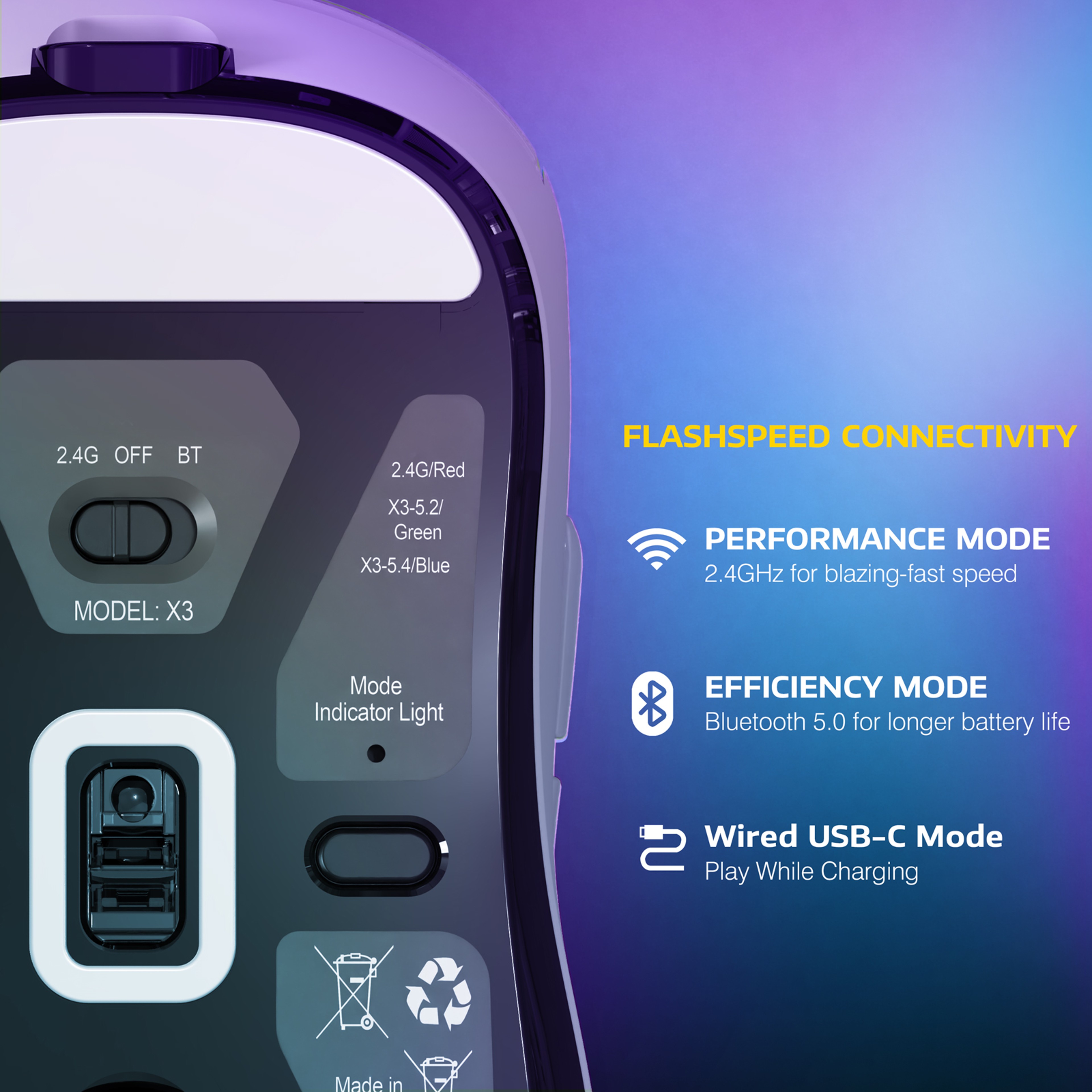 Ultra Light Wireless Gaming Mouse DPI Ergonomic Tri Mode Mouse 2