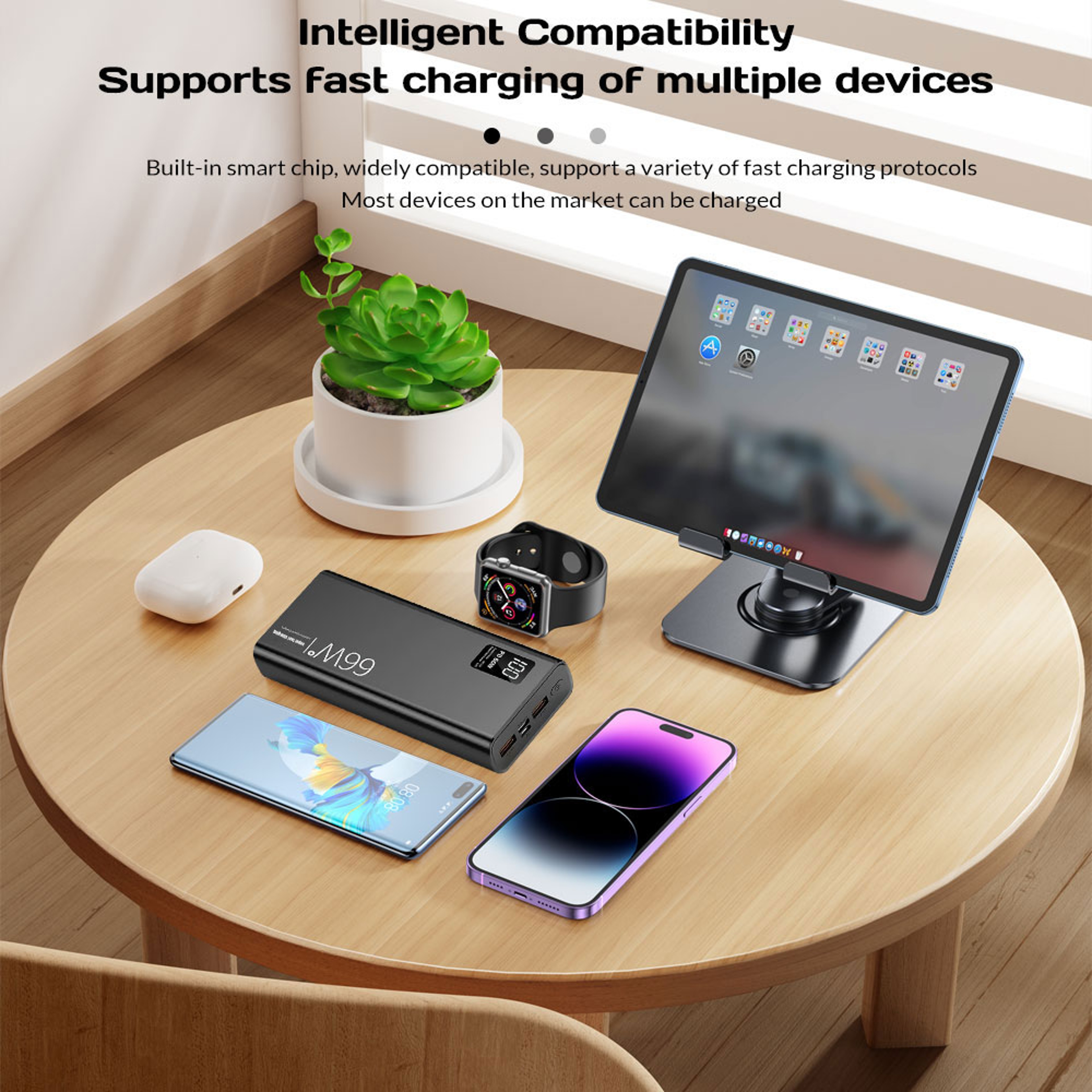 Power Bank Portable Fast Charger With 4 Built In Cables  Digital Display 5