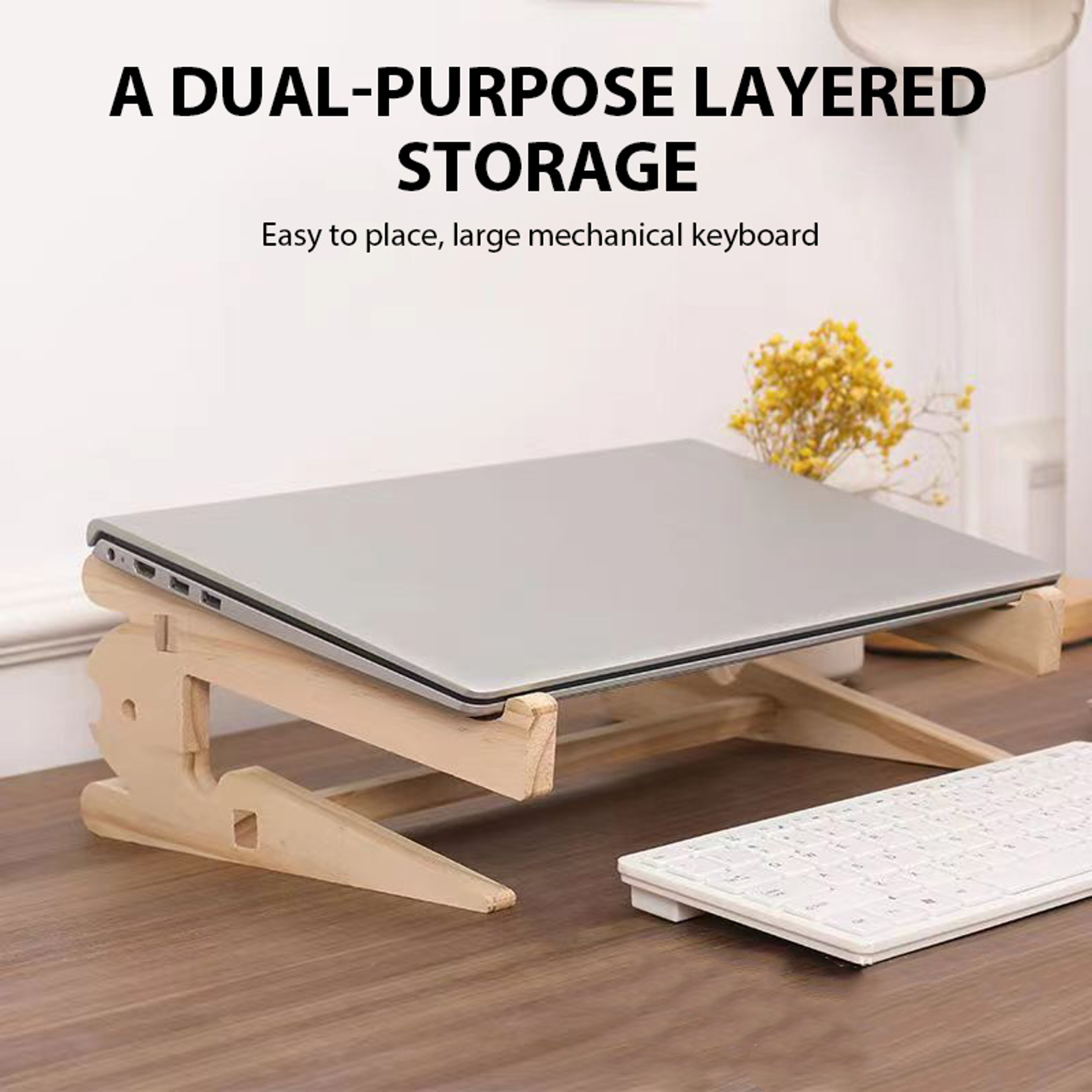 Solid Wood Vertical Laptop Stand Desktop MacBook Stand Space Saving Laptop Dock 4