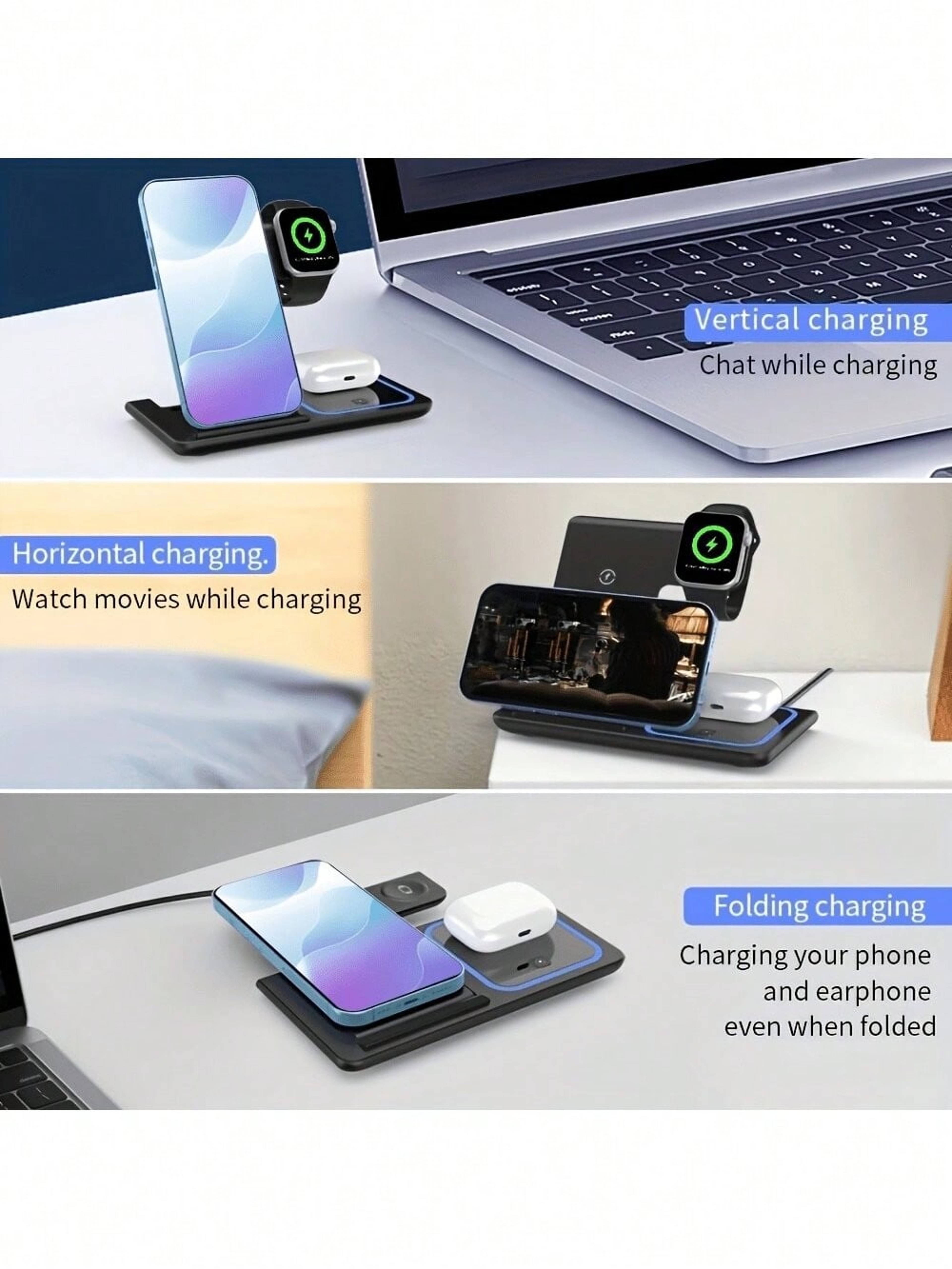 Wireless Charging Station With Phone Stand For IPhone Apple Watch And AirPods 7