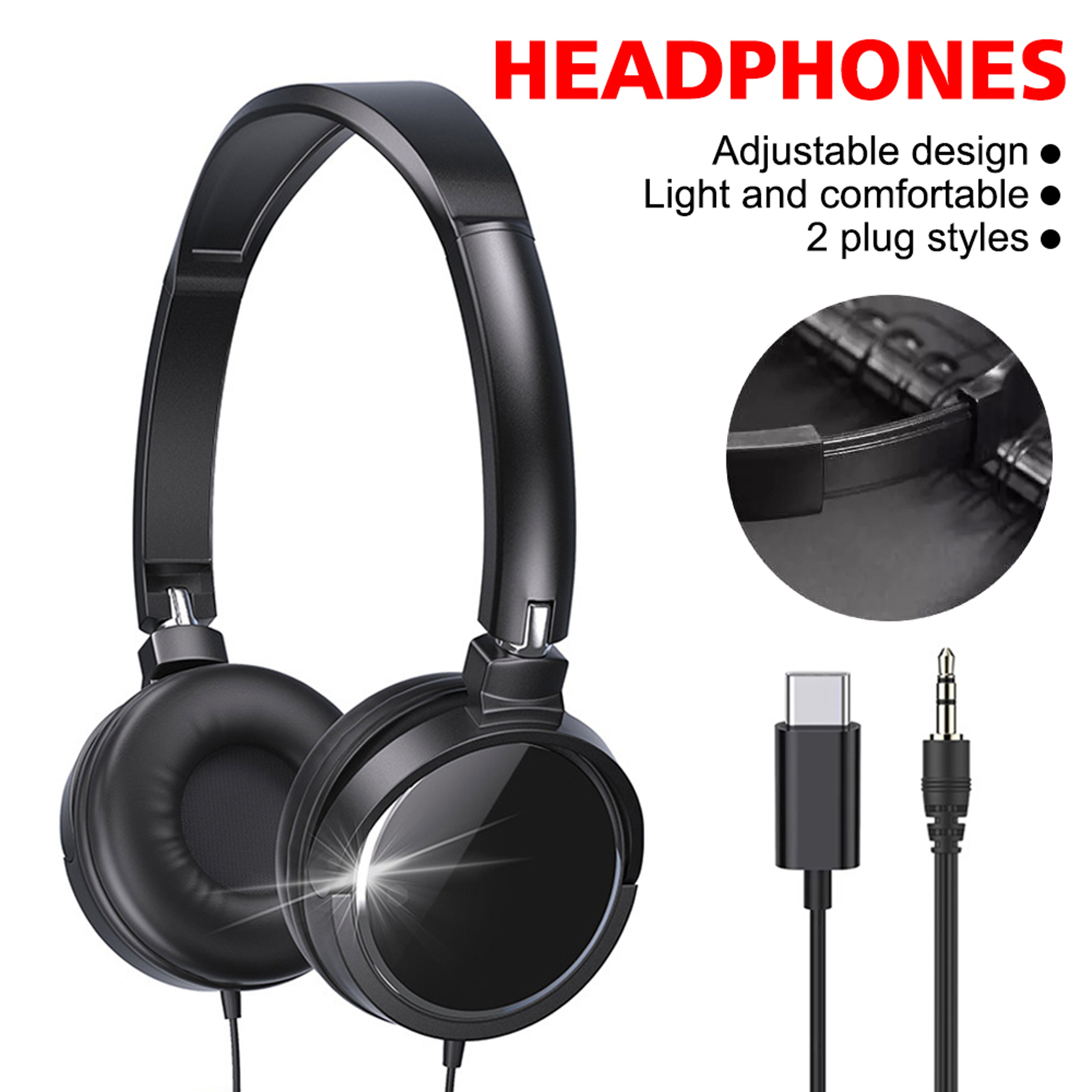 USB C Wired Foldable Headphones With Stereo Bass Sound For Phones And PC 2