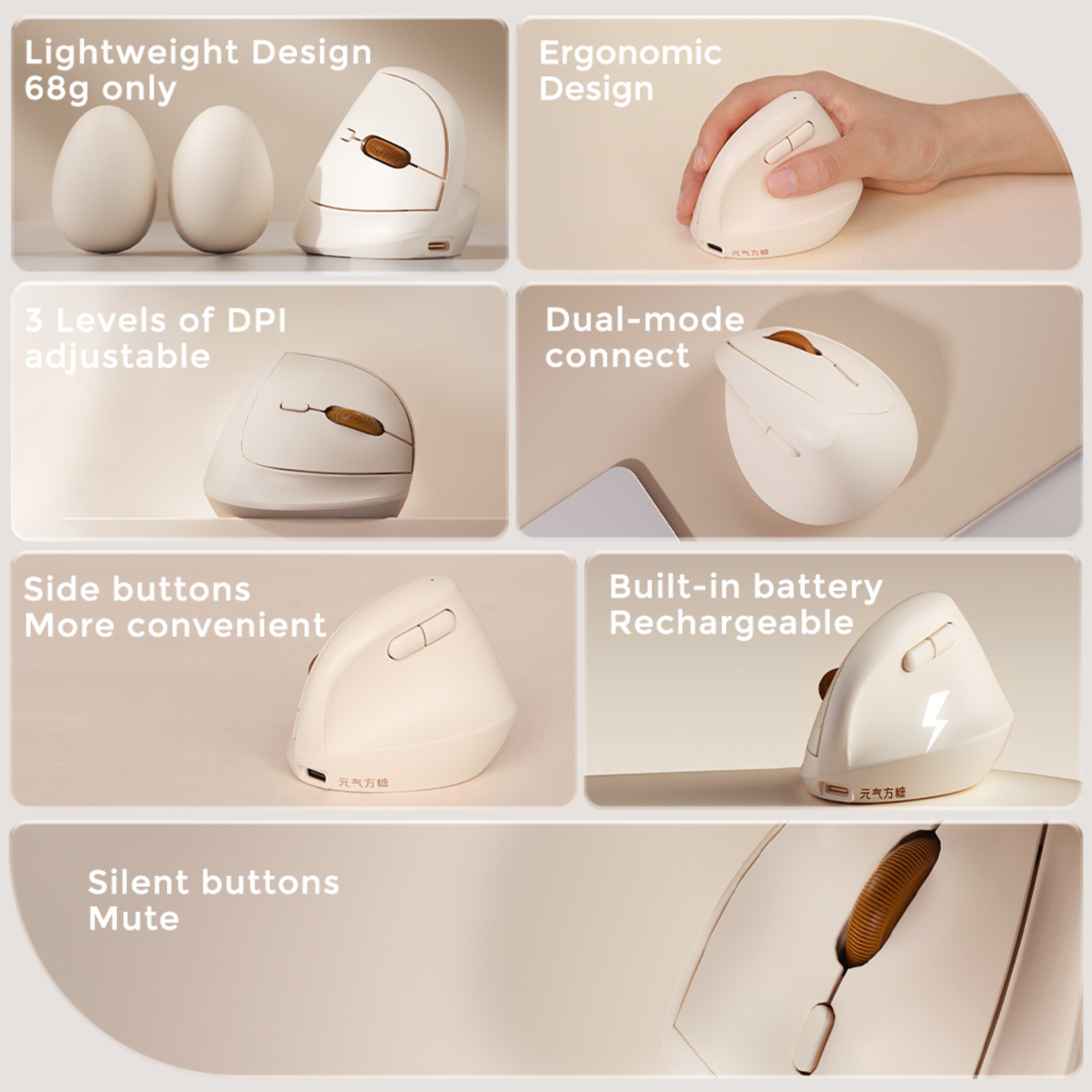 Mini Ergonomic Vertical Mouse Wireless Bluetooth  USB Adjustable DPI For Small Hands 2