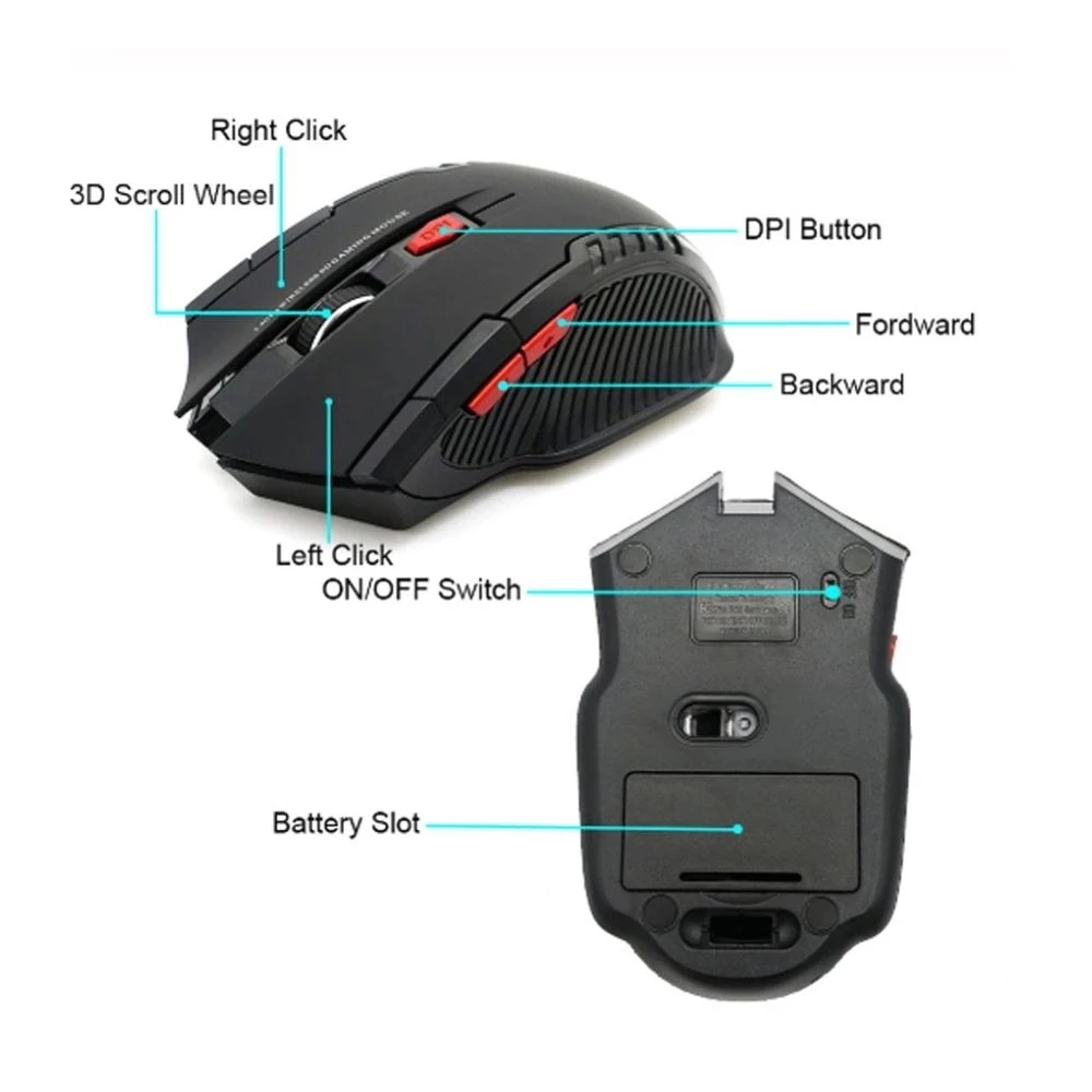 Wireless Gaming Mouse With Adjustable DPI And USB Receiver 3