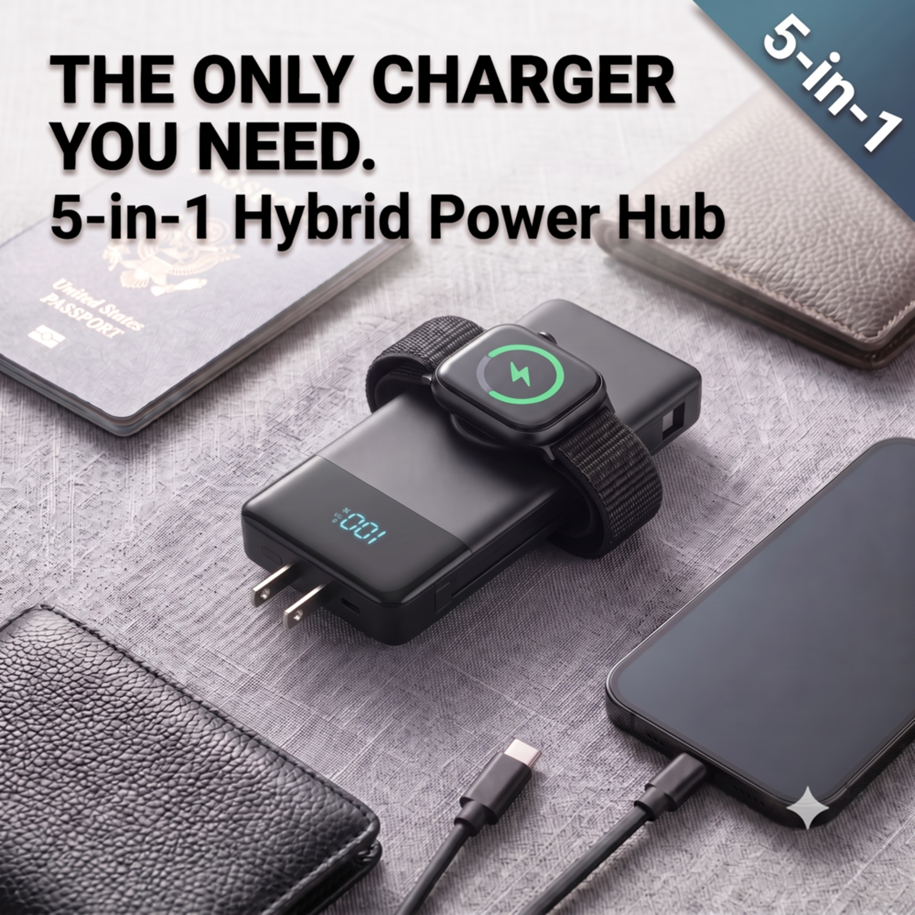 Fast Charging Portable Power Bank With Built In Cable AC Plug  Apple Watch Charger 1