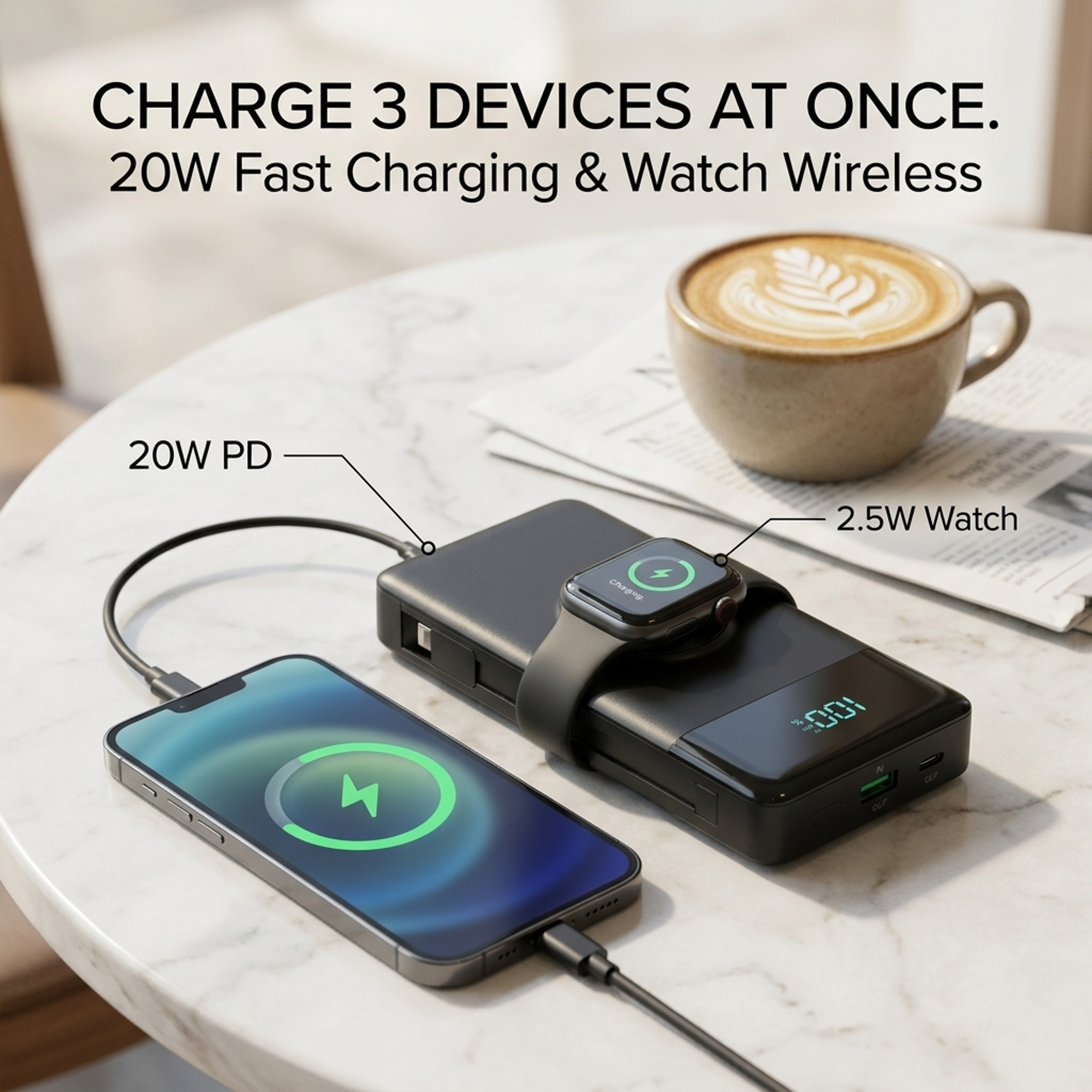Fast Charging Portable Power Bank With Built In Cable AC Plug  Apple Watch Charger 4