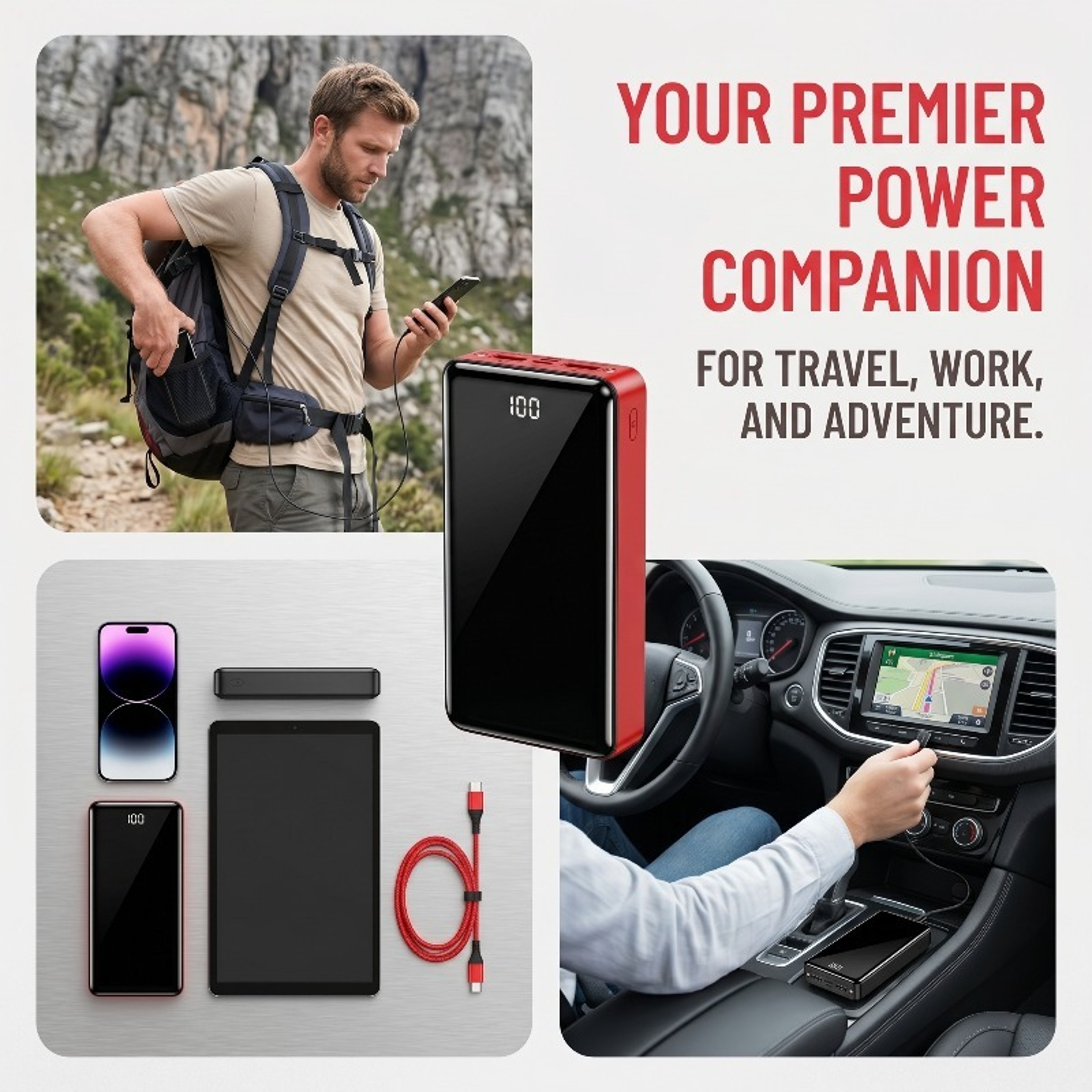 Power Bank Portable Charger With LED Display Flashlight  Multi Port Fast Charging 2