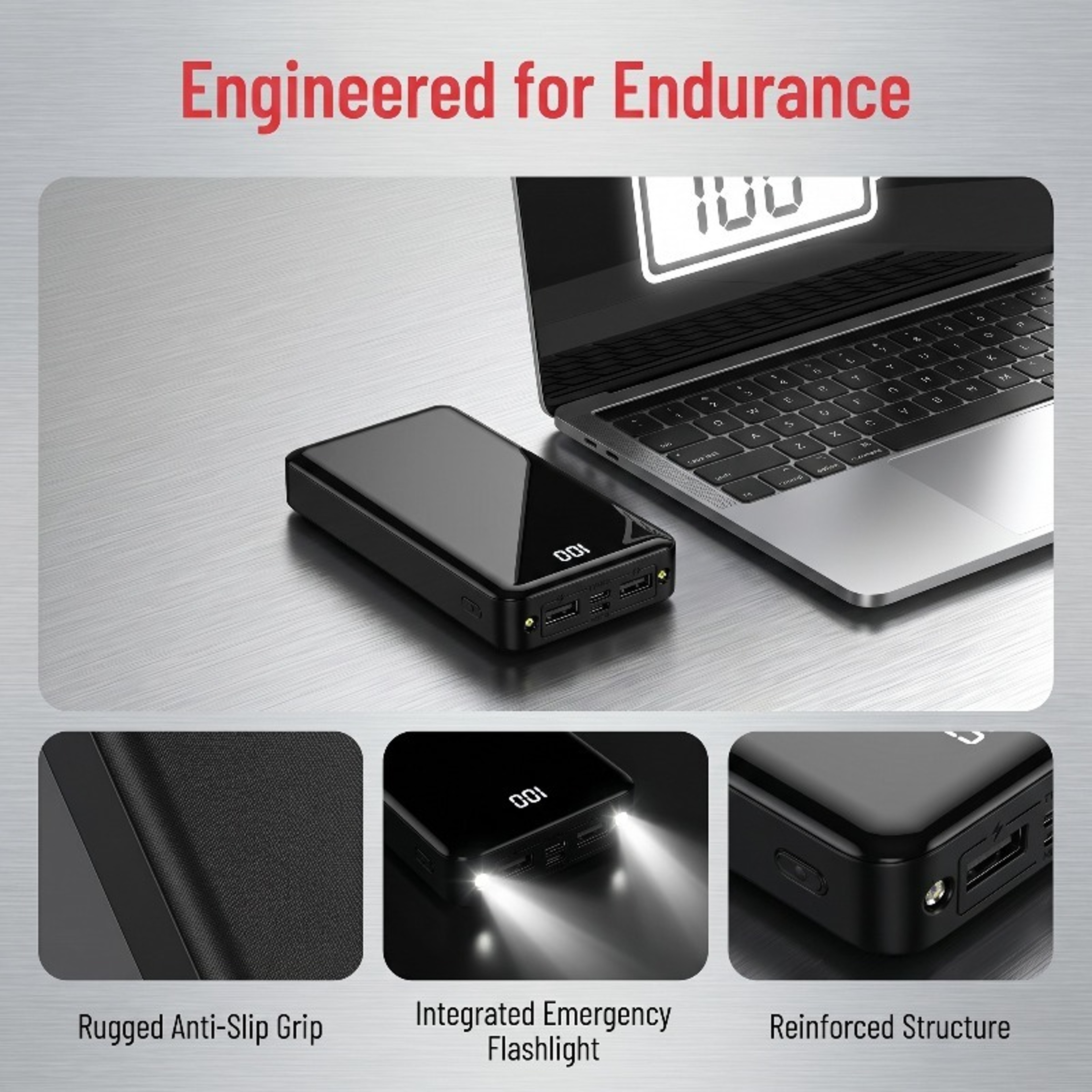 Power Bank Portable Charger With LED Display Flashlight  Multi Port Fast Charging 4