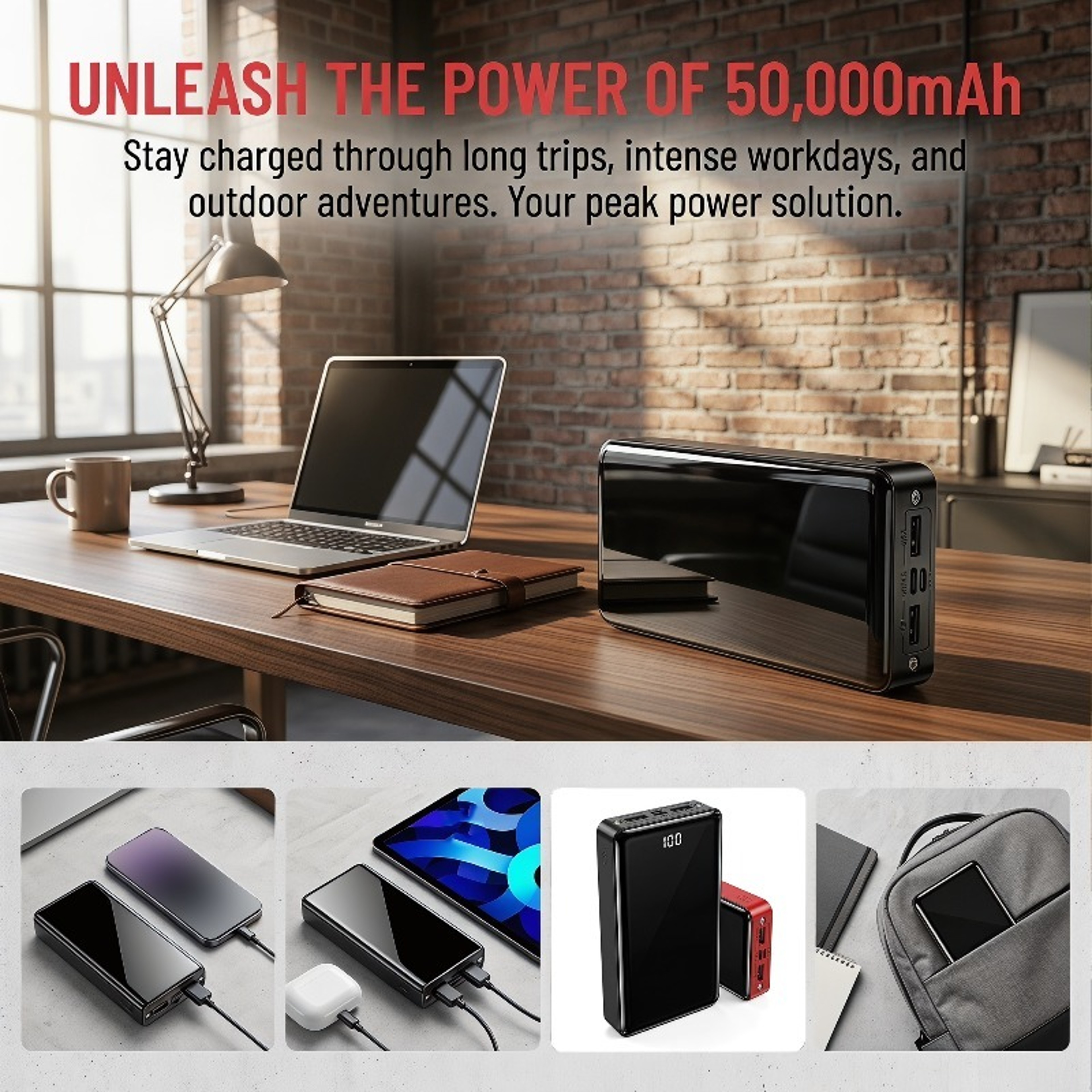 Portable Charger With LED Display Flashlight  USB C Fast Charging Power Bank 9