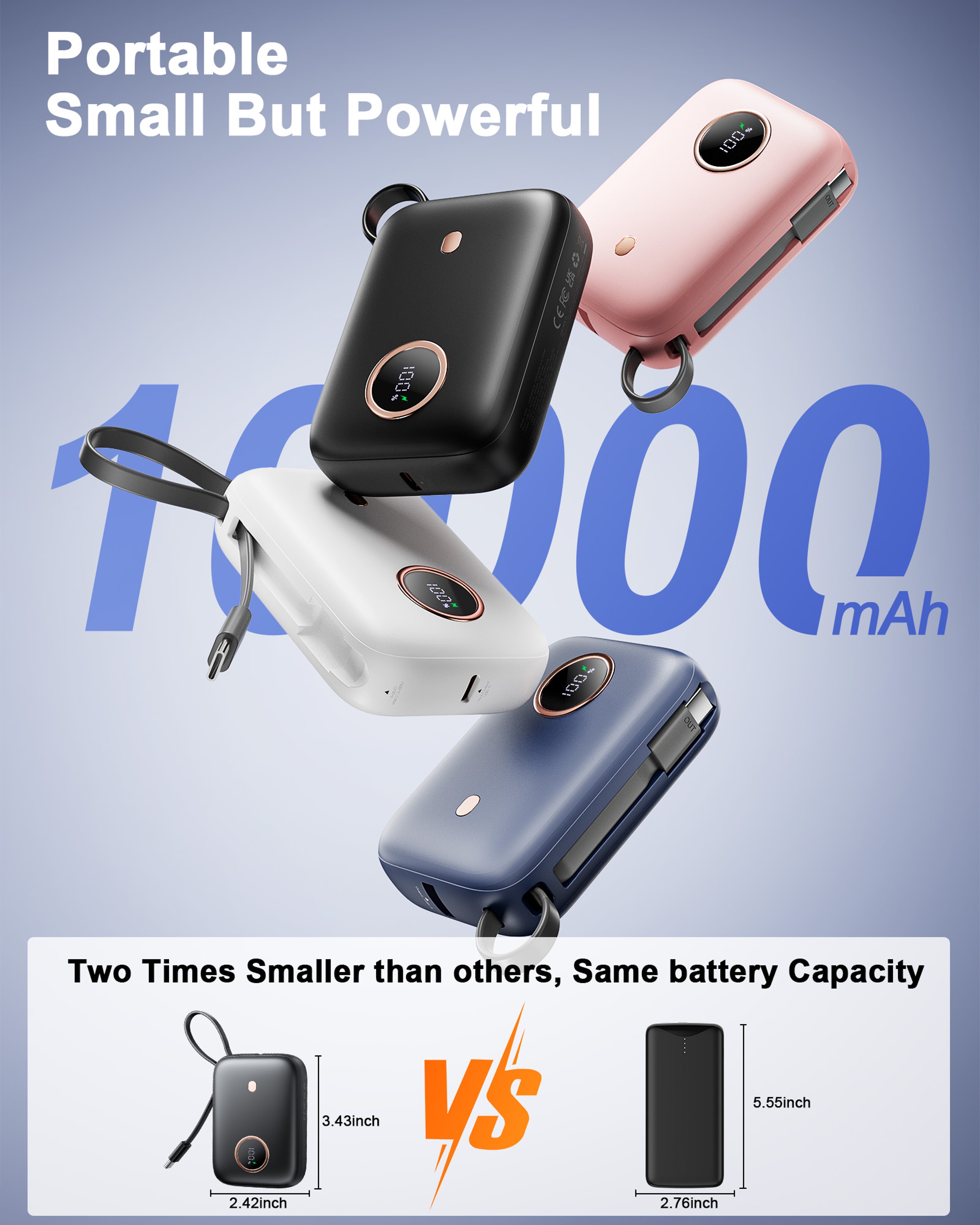 Mini Power Bank With Built In Cable Fast Portable Charger 3