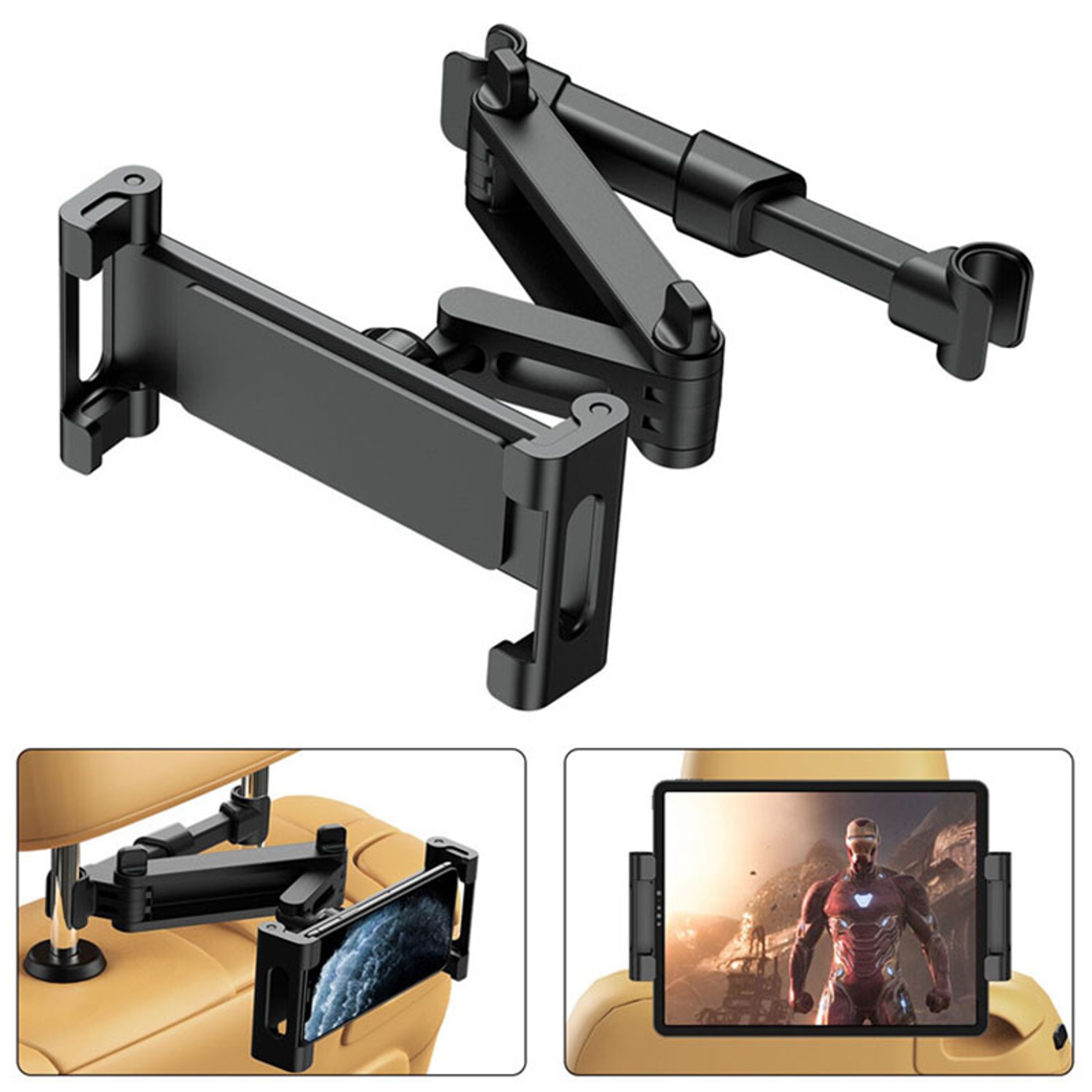 Telescopic Car Headrest Tablet Holder For Phones  Tablets Adjustable Backseat Mount 1