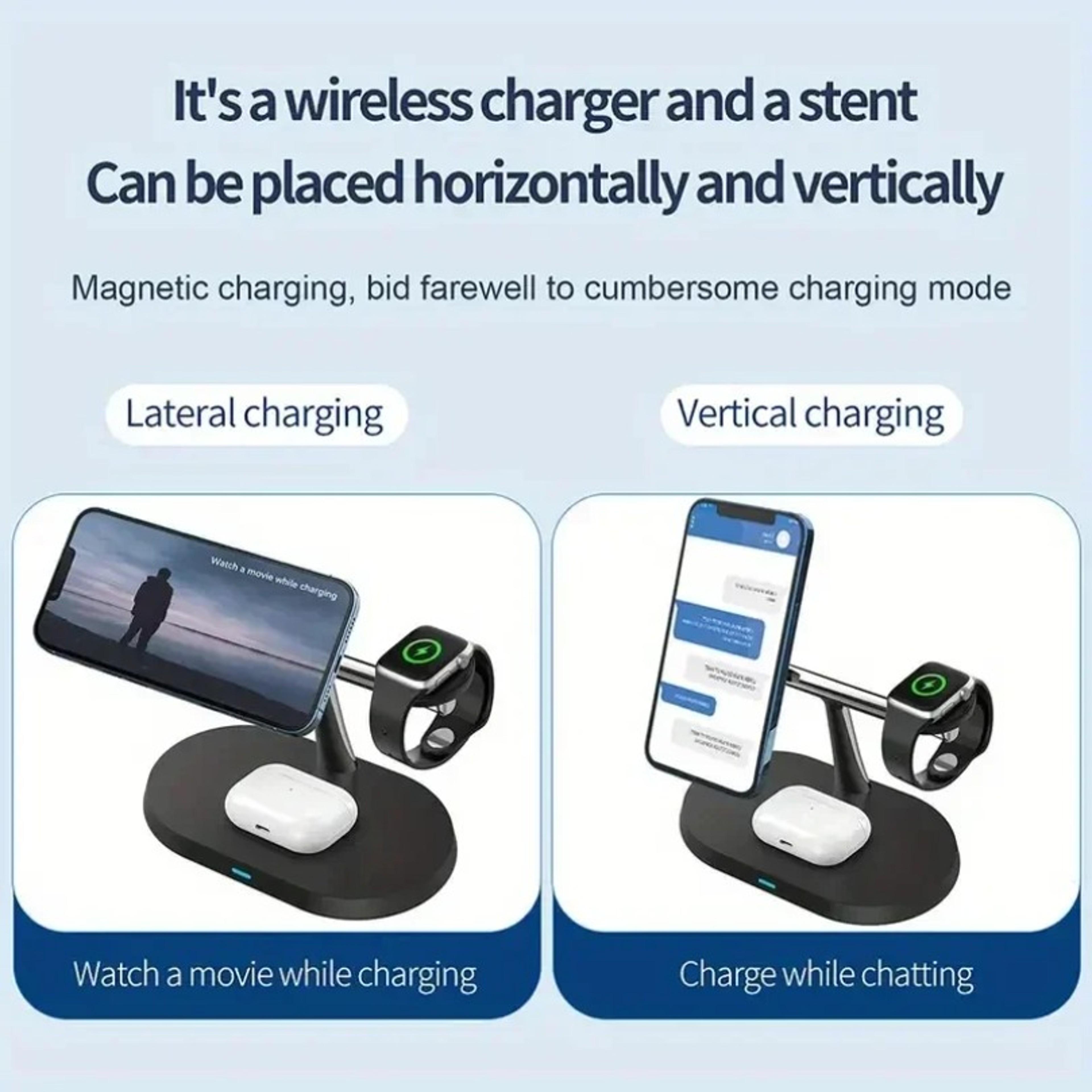 Magnetic Wireless Charger Stand For IPhone Apple Watch  AirPods Fast Charging Dock 5