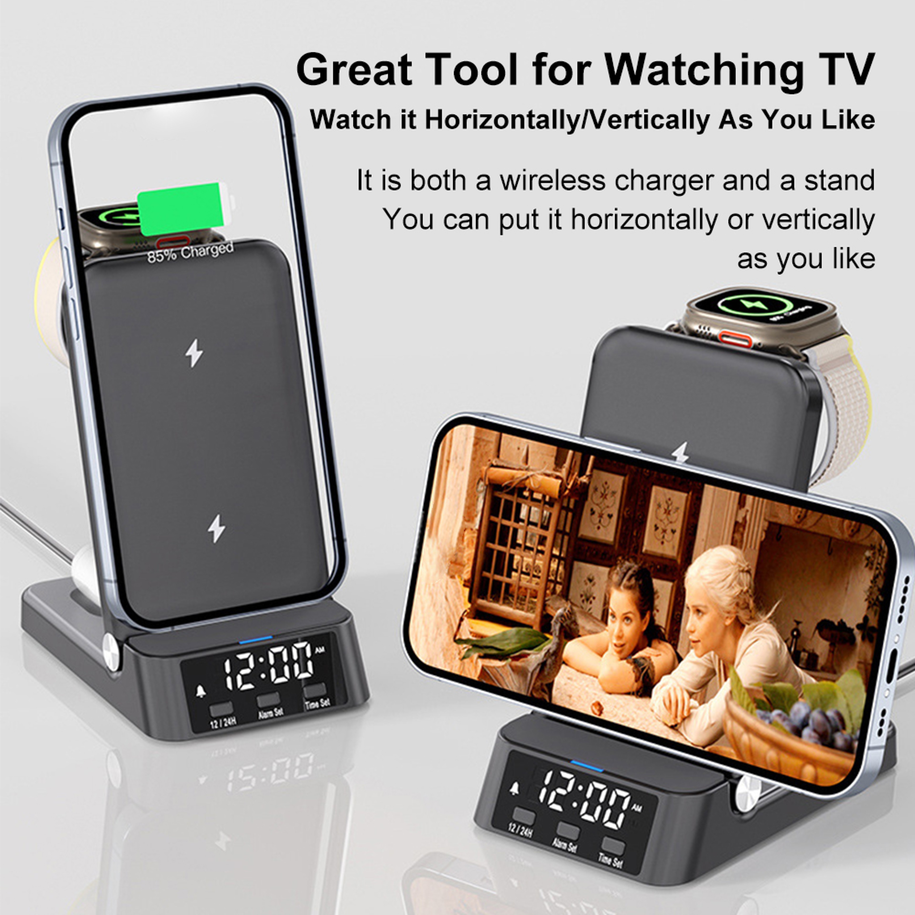 Wireless Charger With Clock Magnetic Charging Station For IPhone Samsung  Foldable Phones 2