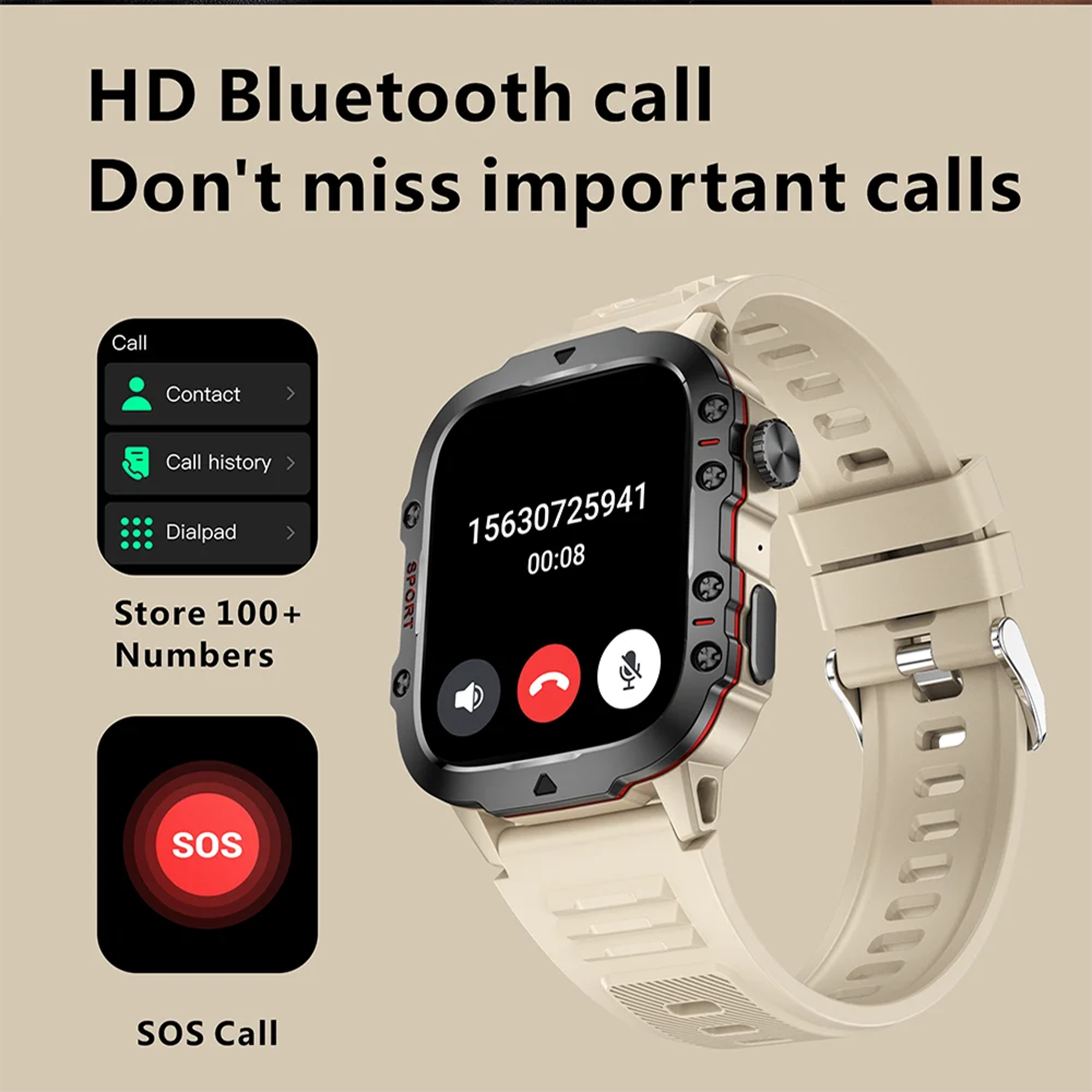 Military Smart Watch With Bluetooth Calling Waterproof Fitness Tracker For Android  IPhone 3