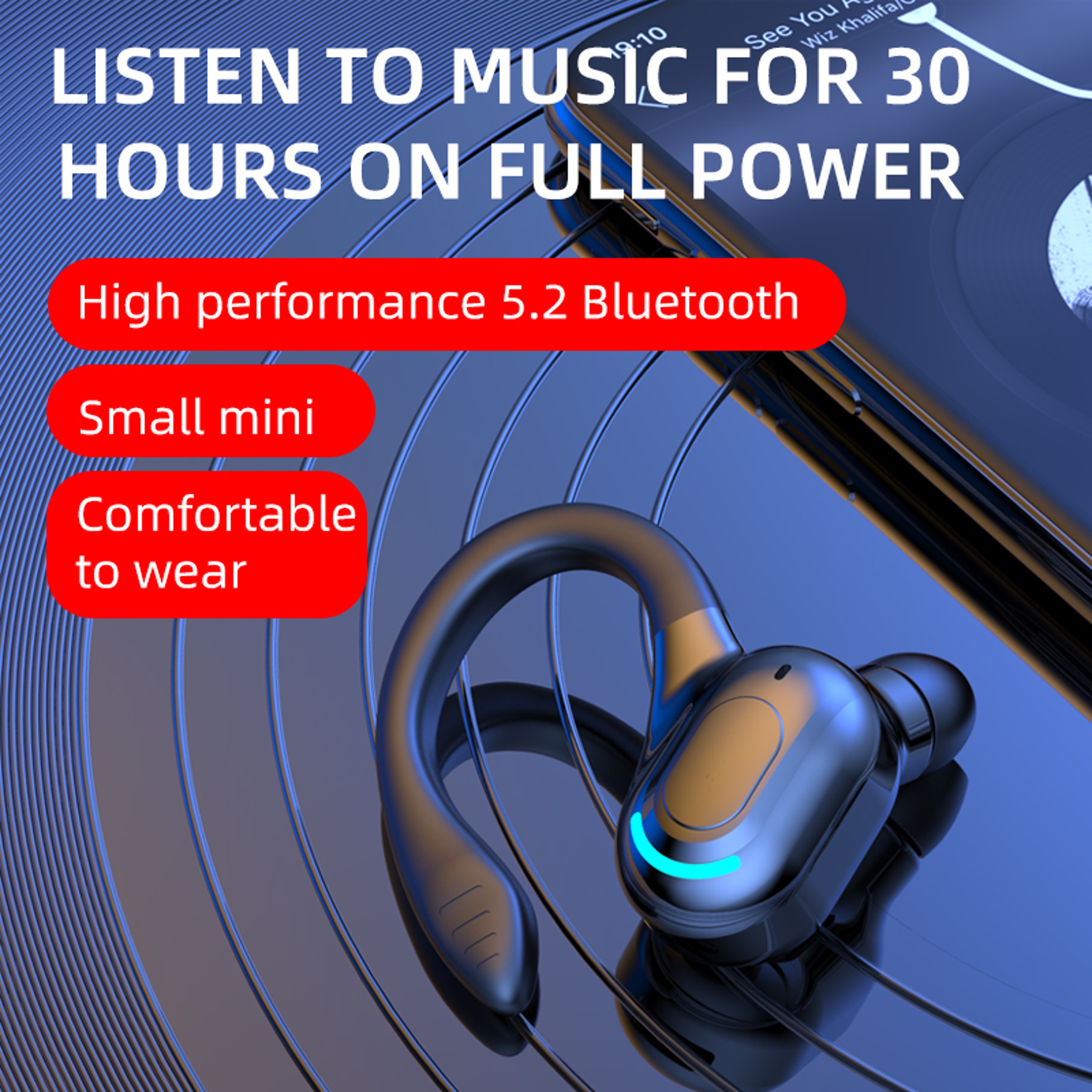 Bluetooth Earbuds With Ear Hooks Waterproof HiFi Wireless Headphones With Mic 8