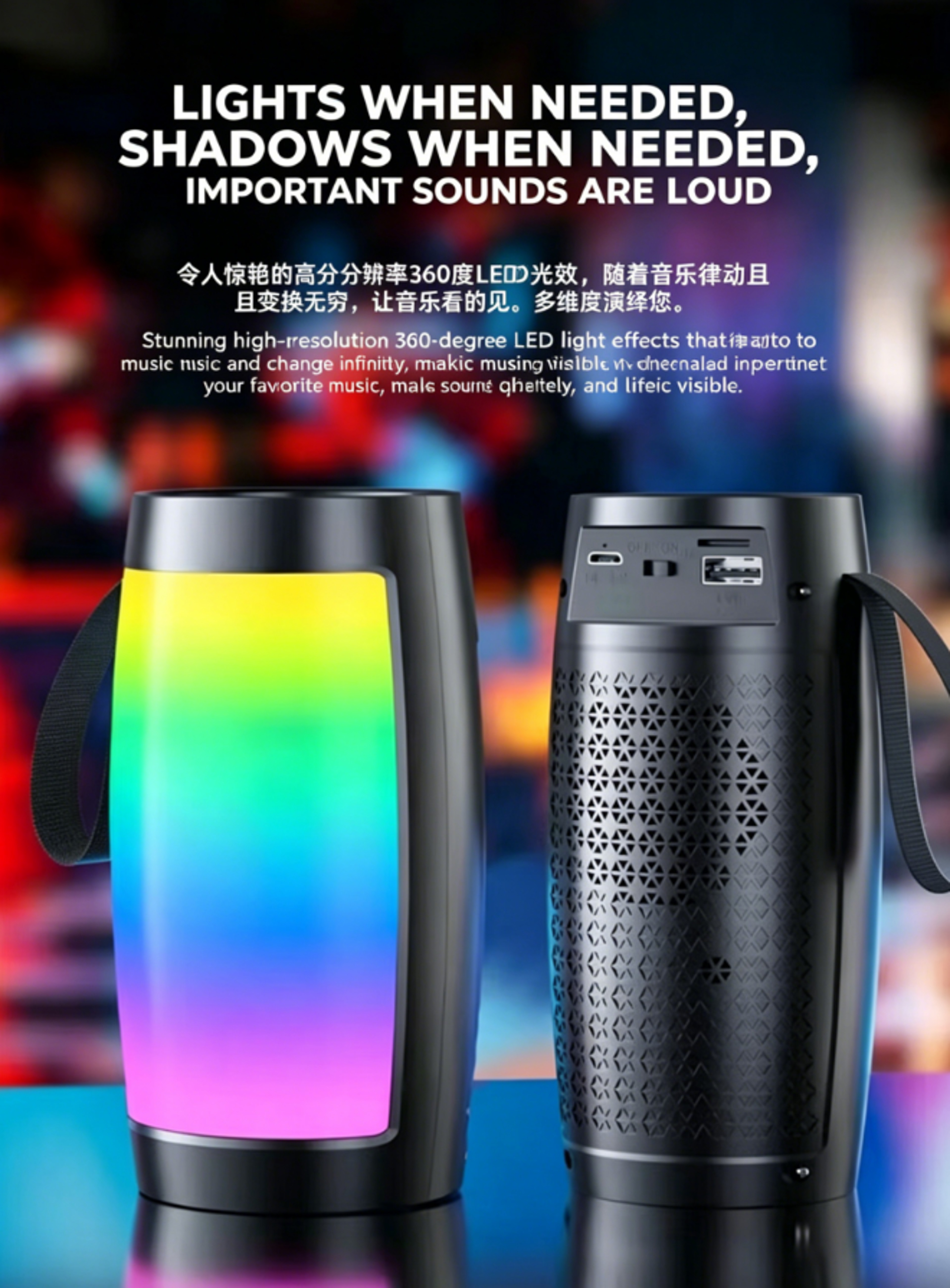 Portable Bluetooth Speaker With LED Lights Powerful Bass Wireless Sound Box 1
