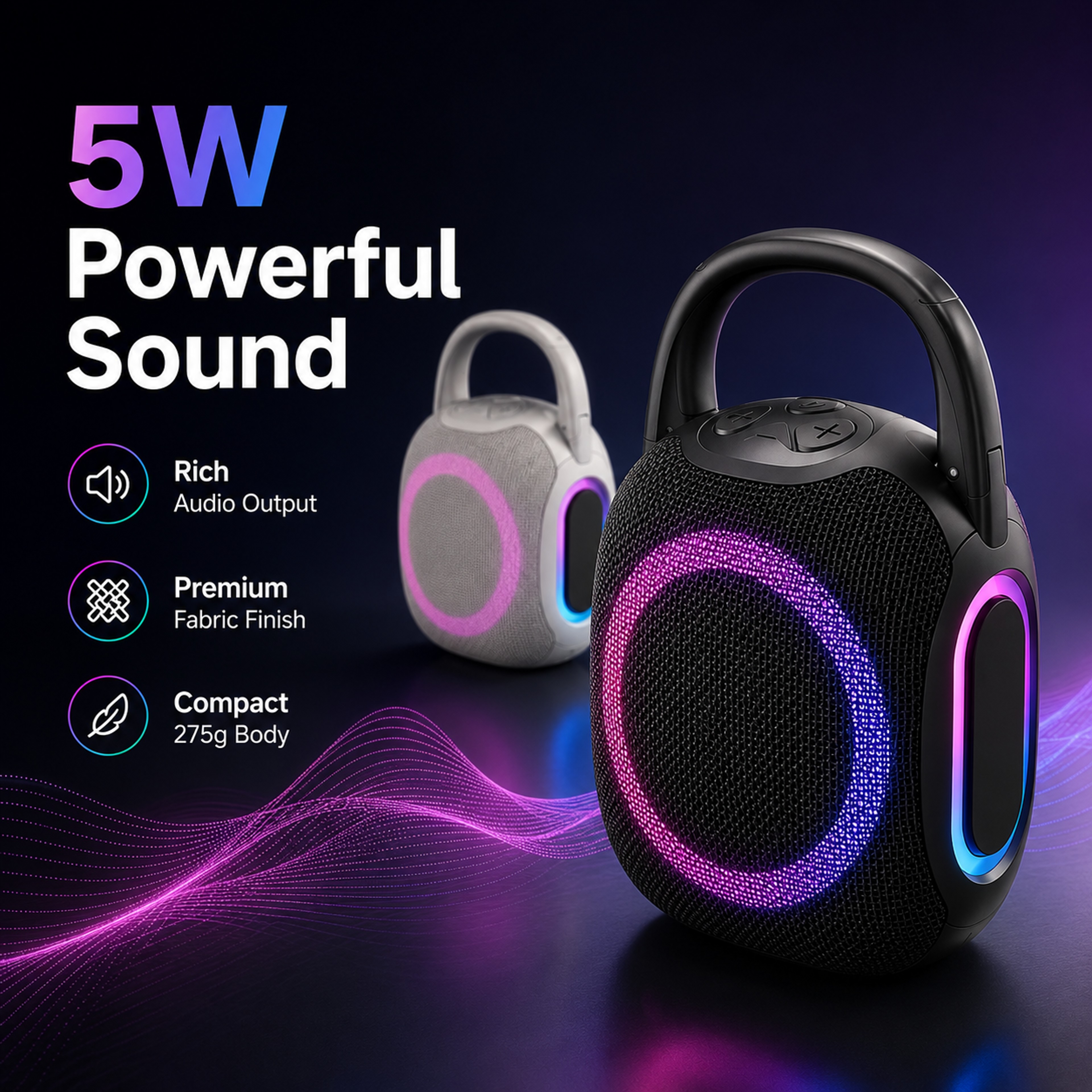 Portable Bluetooth Speaker Waterproof RGB Wireless Speaker With FM Radio  Type C Charging 4