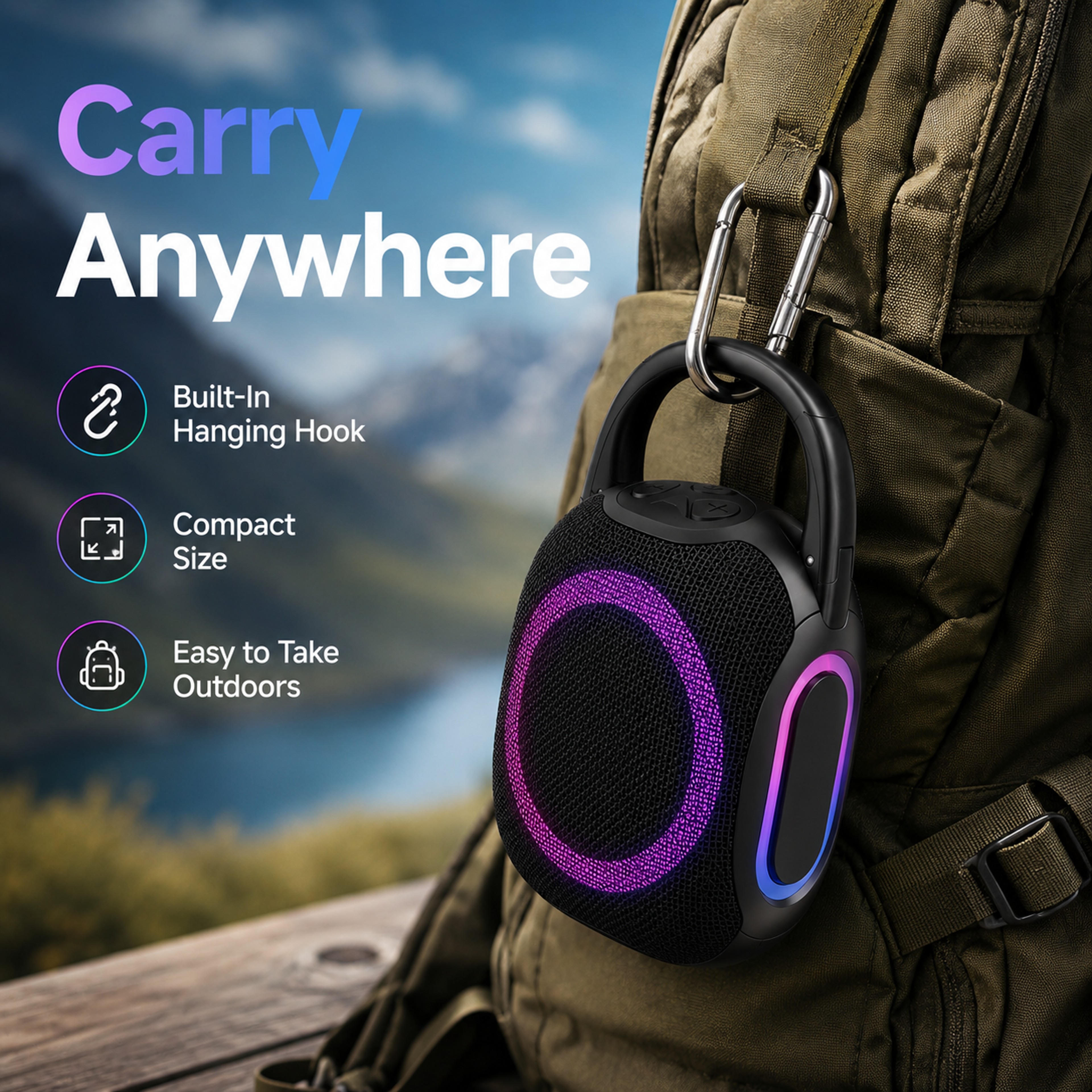 Portable Bluetooth Speaker Waterproof RGB Wireless Speaker With FM Radio  Type C Charging 7