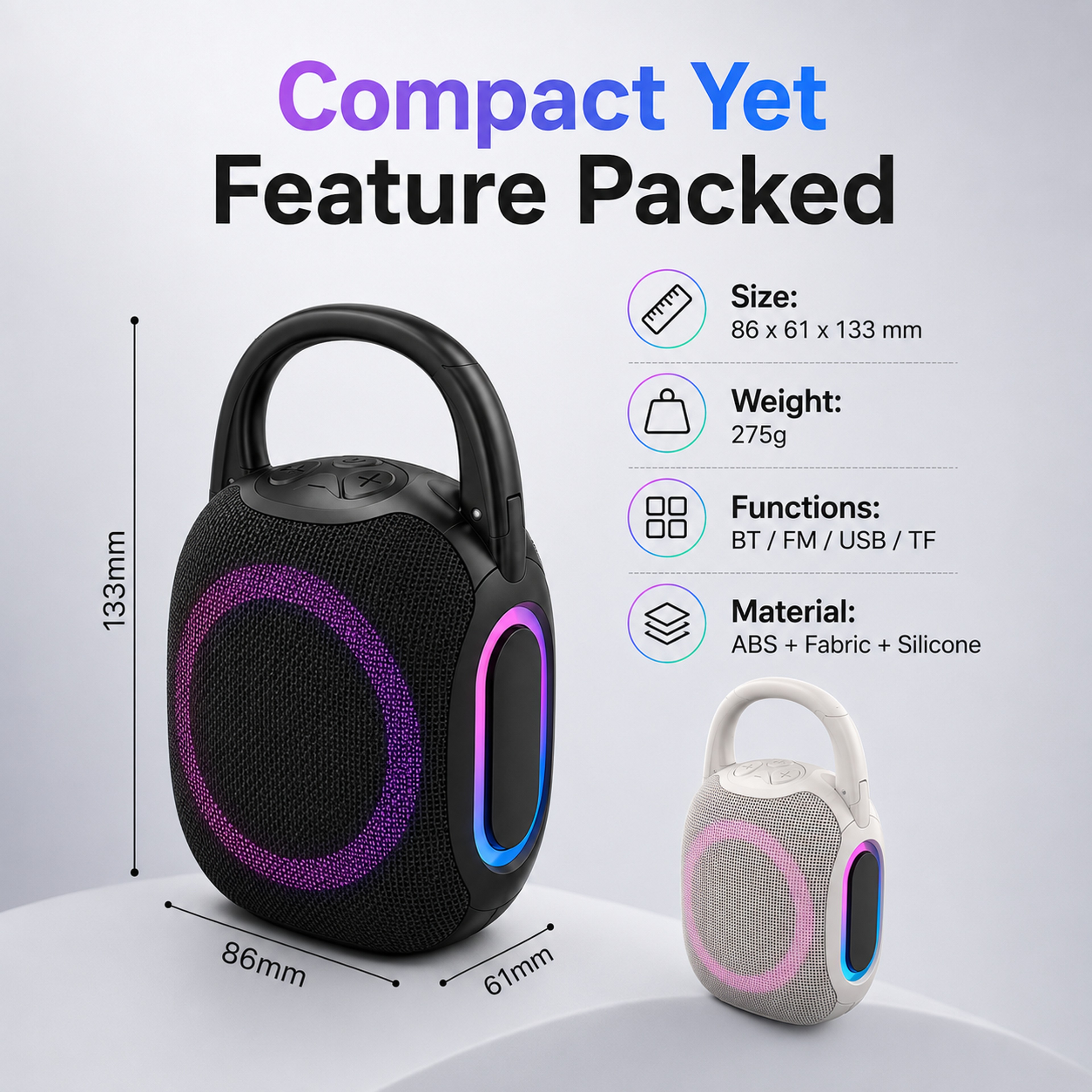 Portable Bluetooth Speaker Waterproof RGB Wireless Speaker With FM Radio  Type C Charging 10