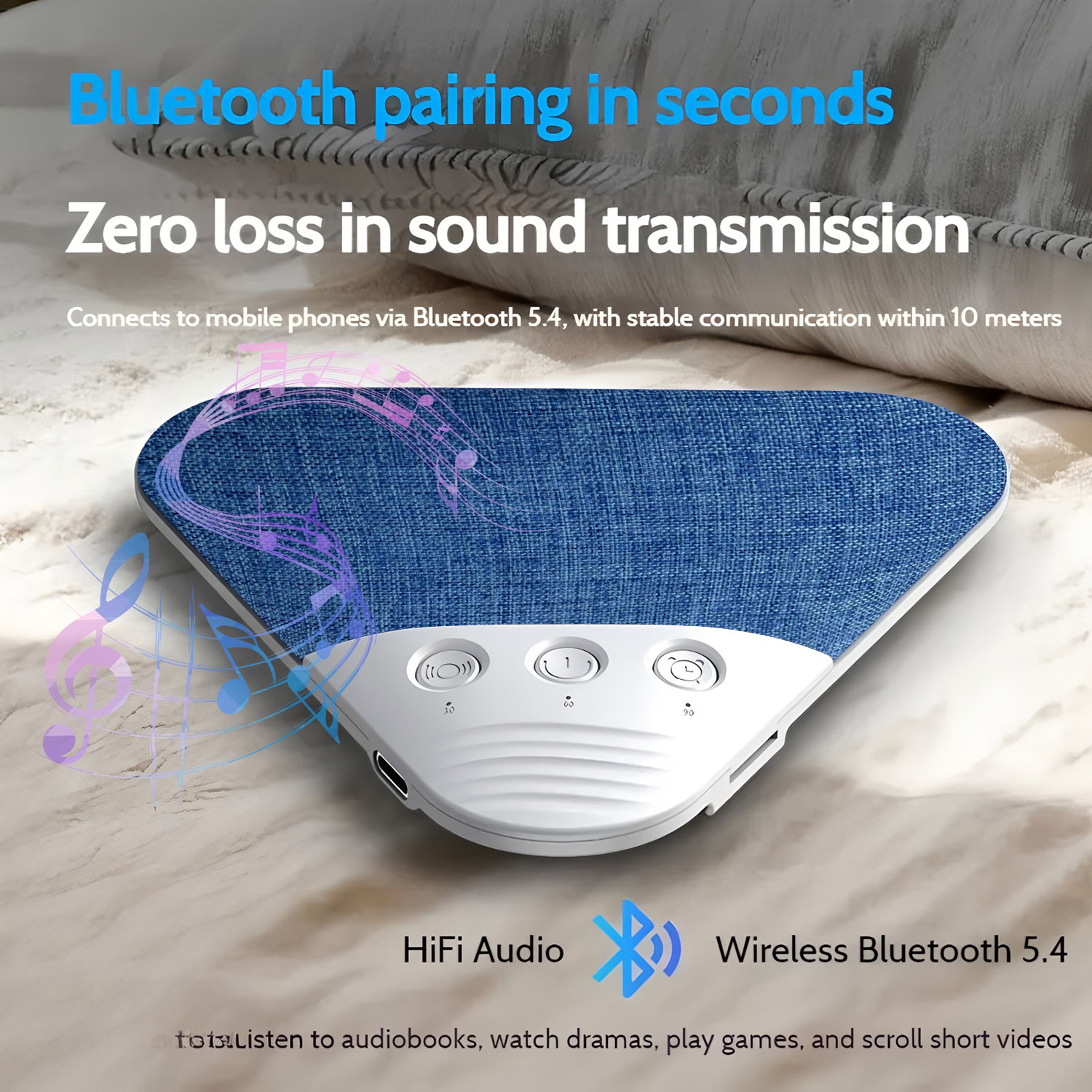 Bluetooth Pillow Speaker For Sleeping With Wireless Player And Ultra Thin Under Pillow Design 2