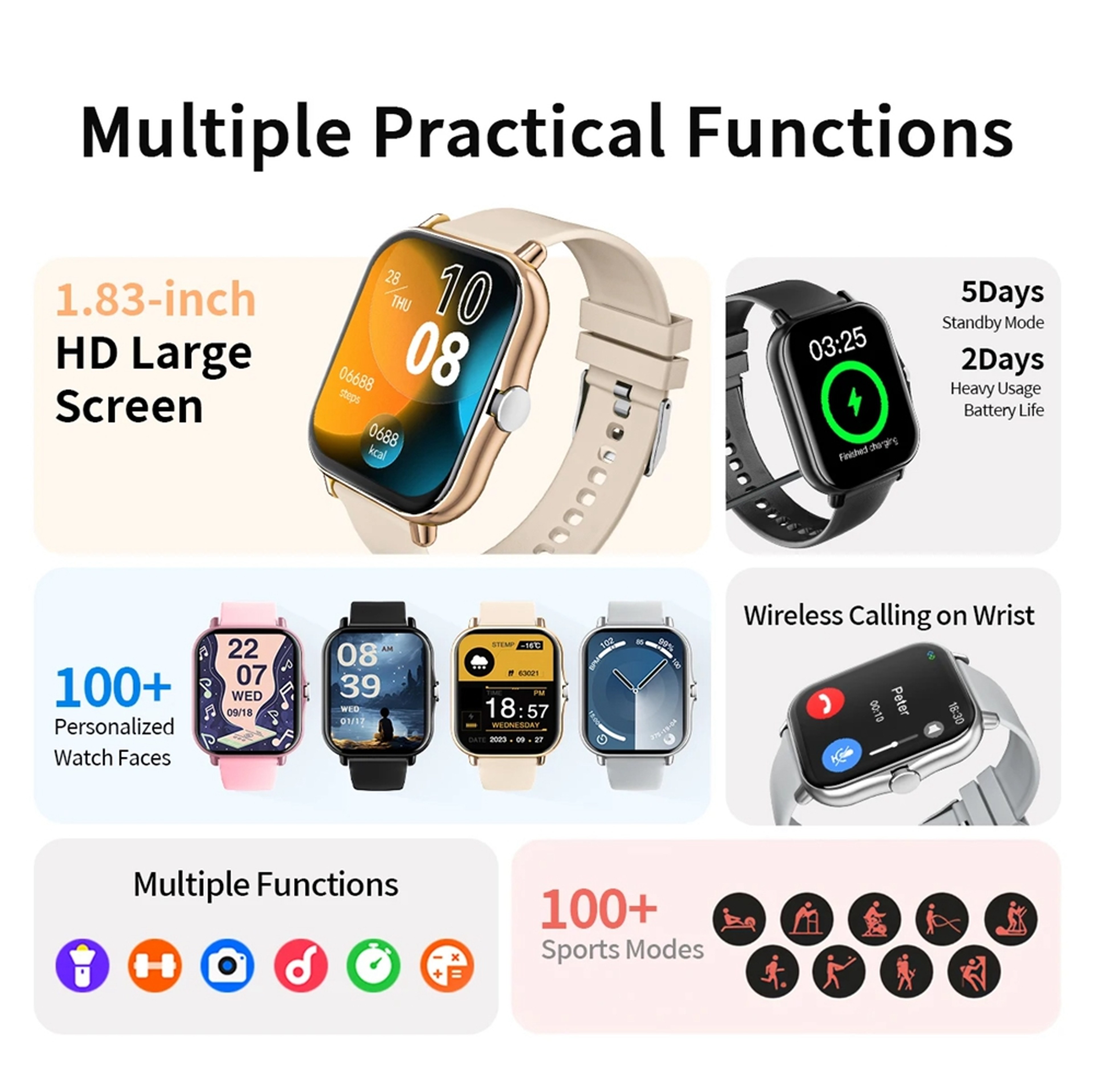 Bluetooth Smartwatch Fitness Tracker With Health Monitor And Waterproof 6