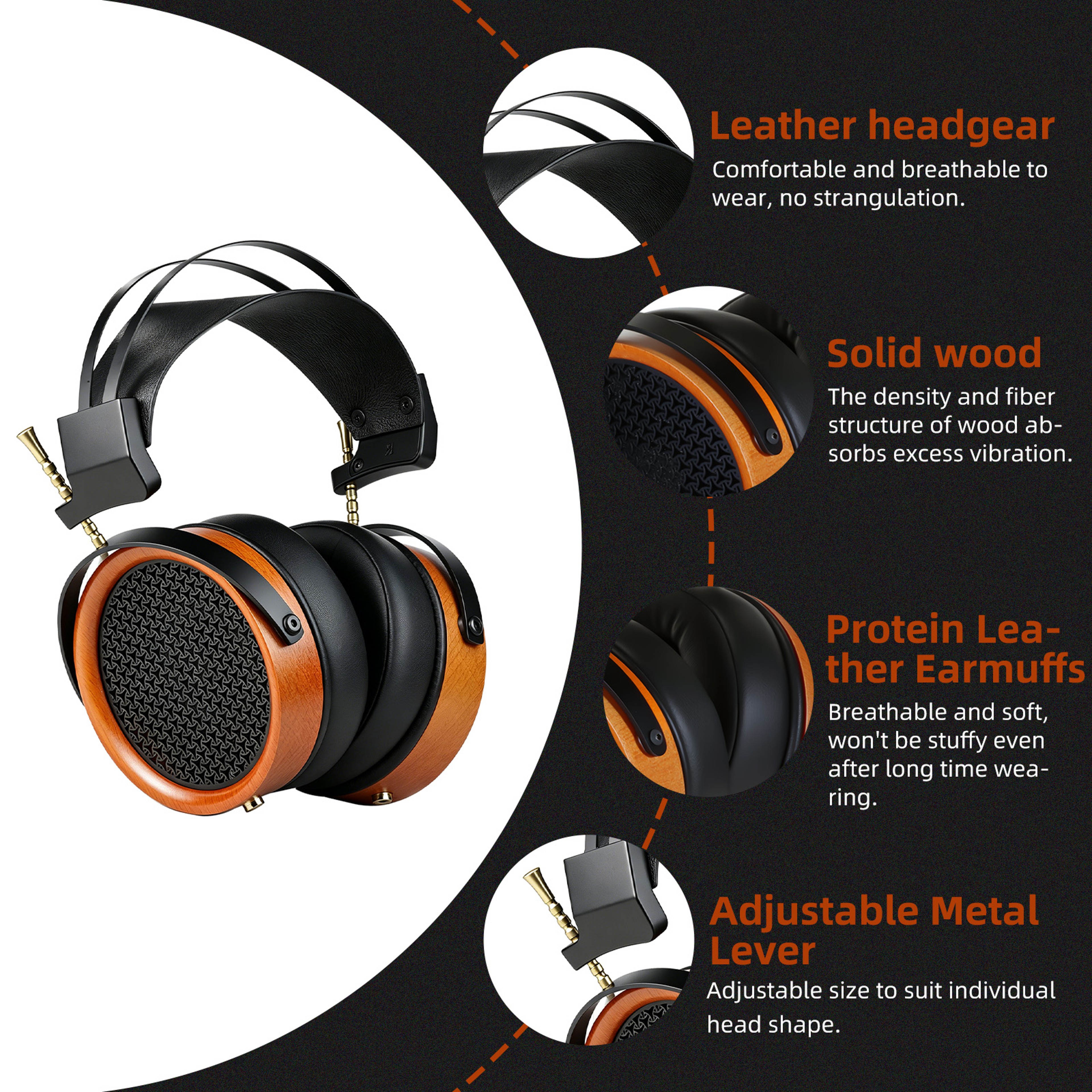 Retro Wooden HiFi Open Back Headphones With Drivers And Dual Detachable Cables 3