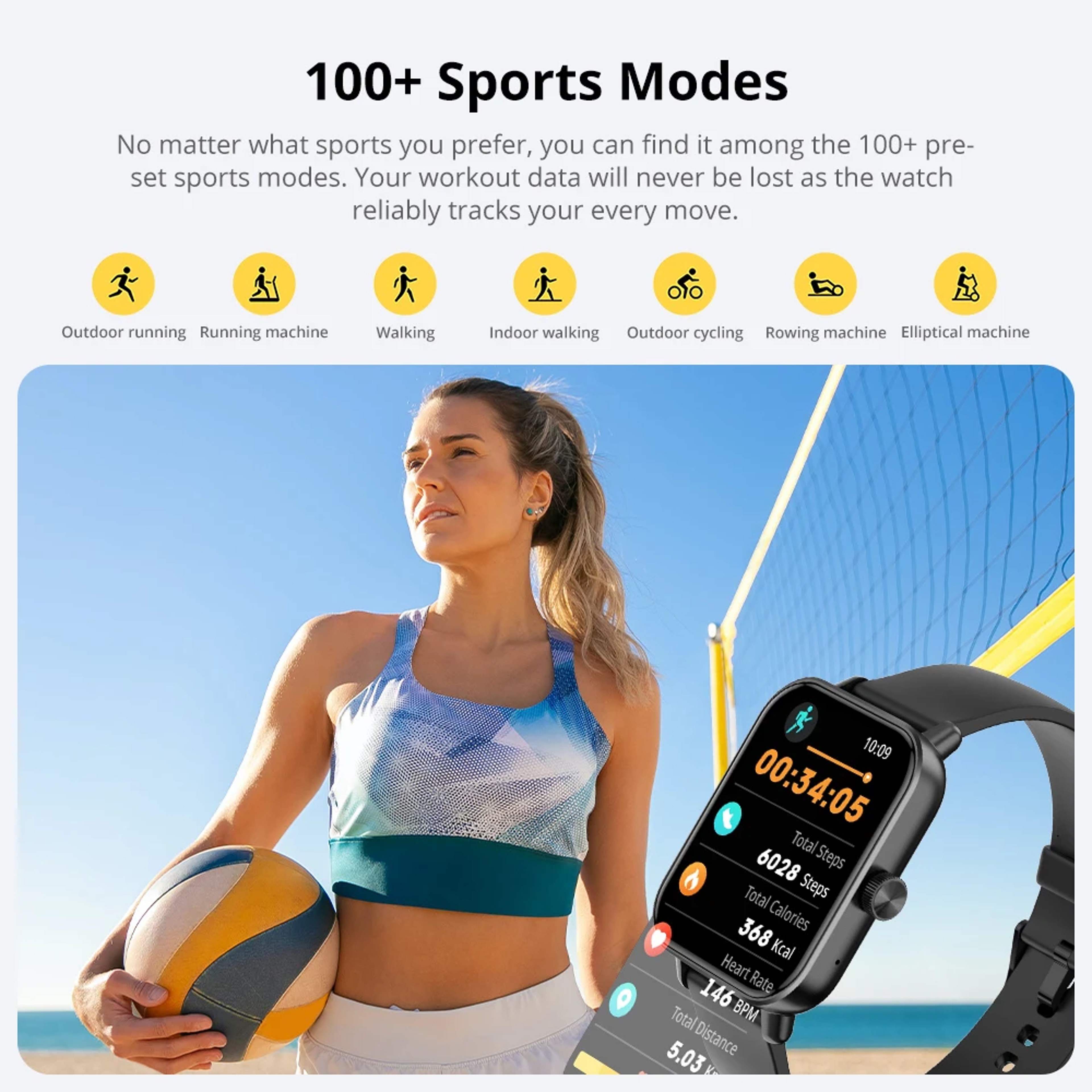 Bluetooth Smartwatch With Voice Calling Health Monitor  Sports Modes 6