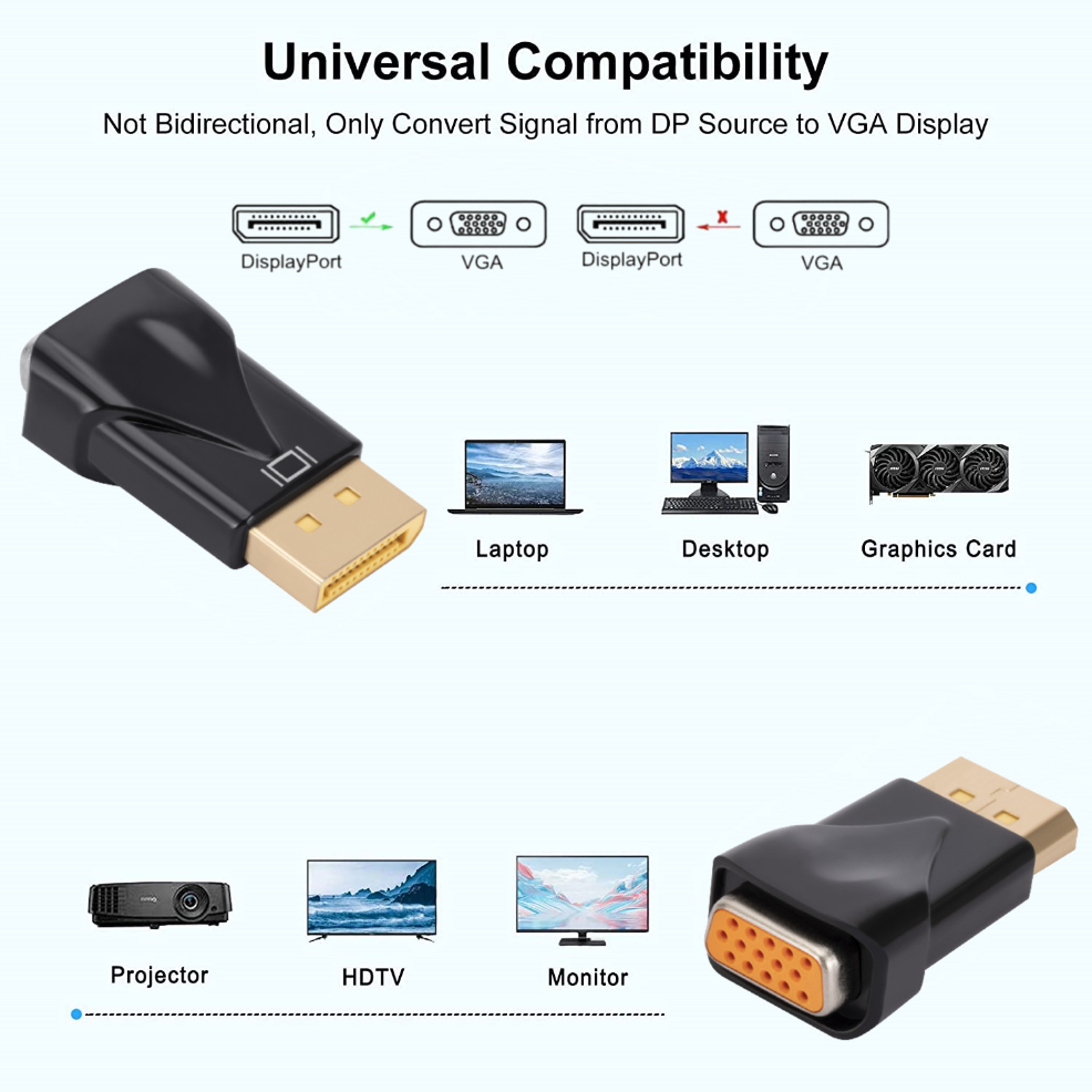 Display Port To VGA Adapter DP To VGA Converter For PC Laptop Monitor Projector 1