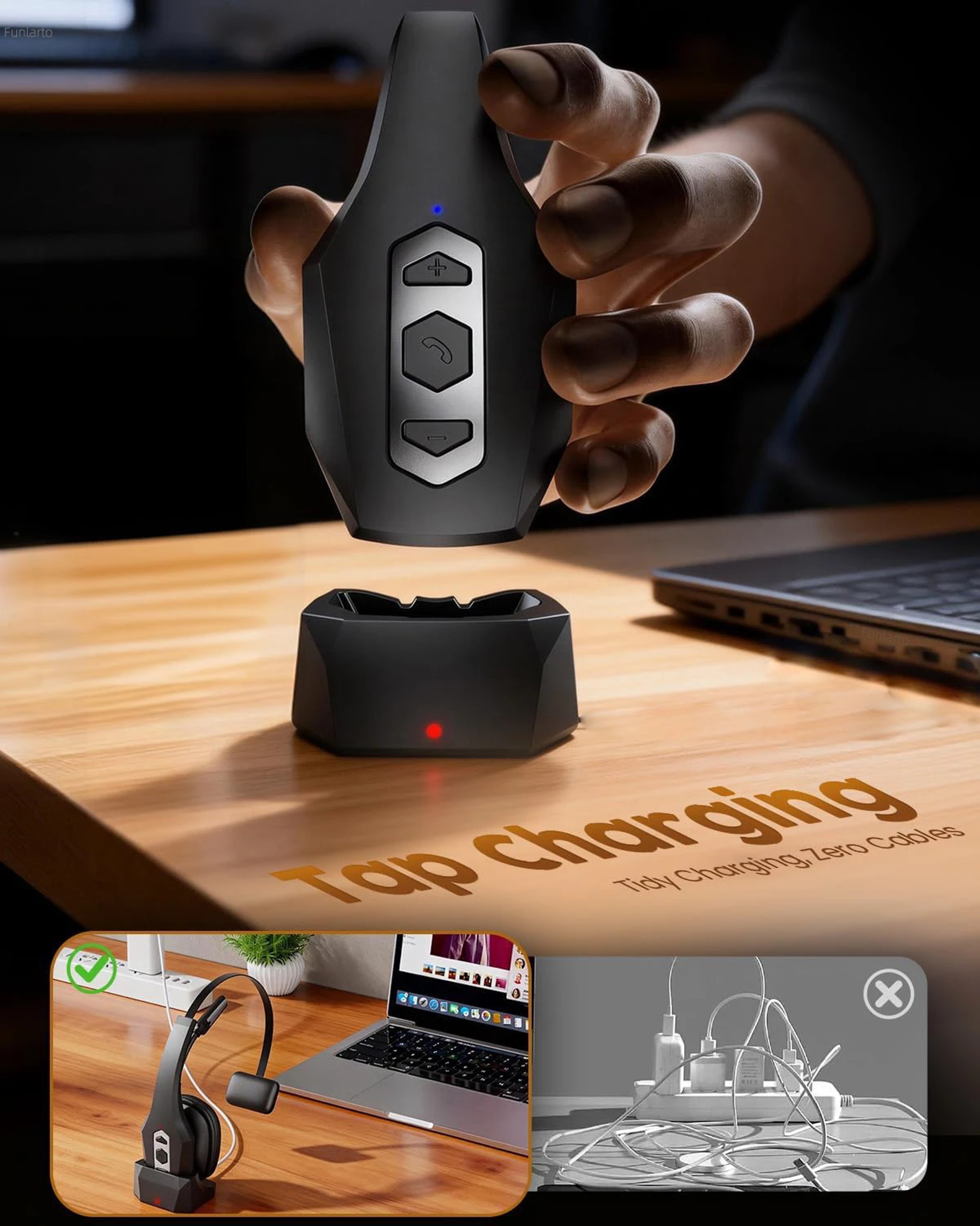 Wireless Bluetooth Headset With Microphone And Charging Dock Noise Cancelling Hands Free Battery 2
