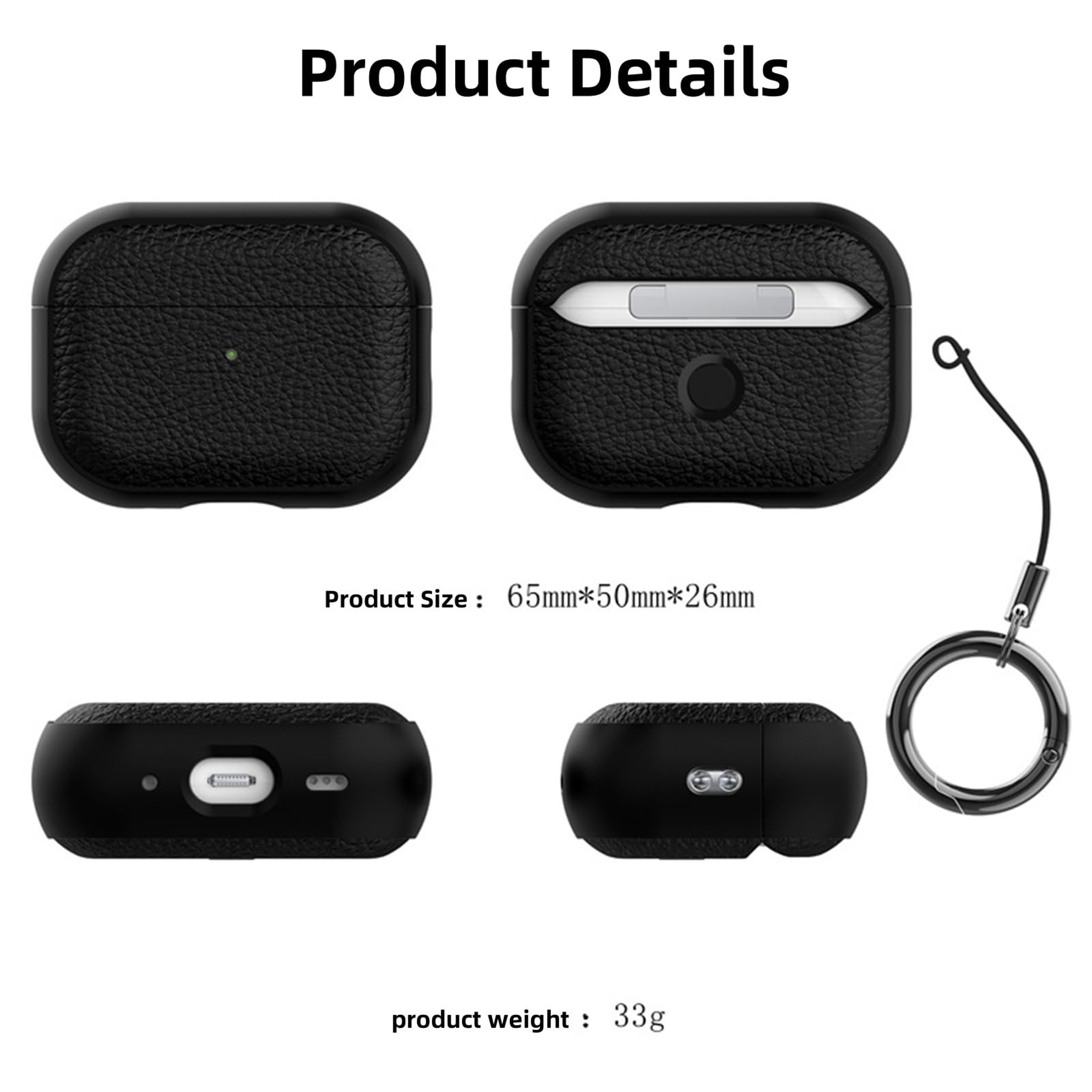 AirPods Pro Leather Pattern TPU Case Cover With Keychain For AirPods 5