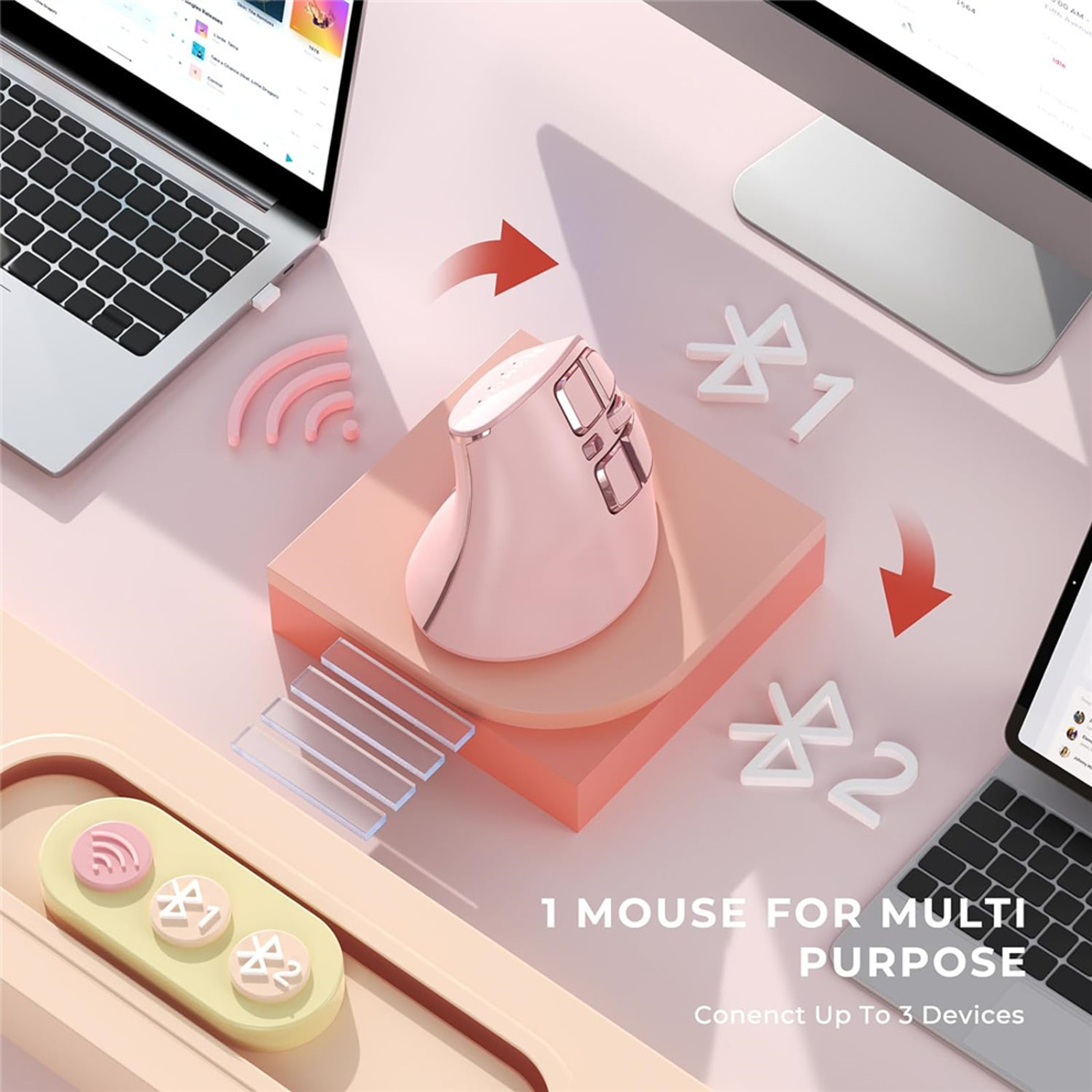 Bluetooth Vertical Mouse Rechargeable Wireless Ergonomic Mouse For IPad Laptop PC Mac 3