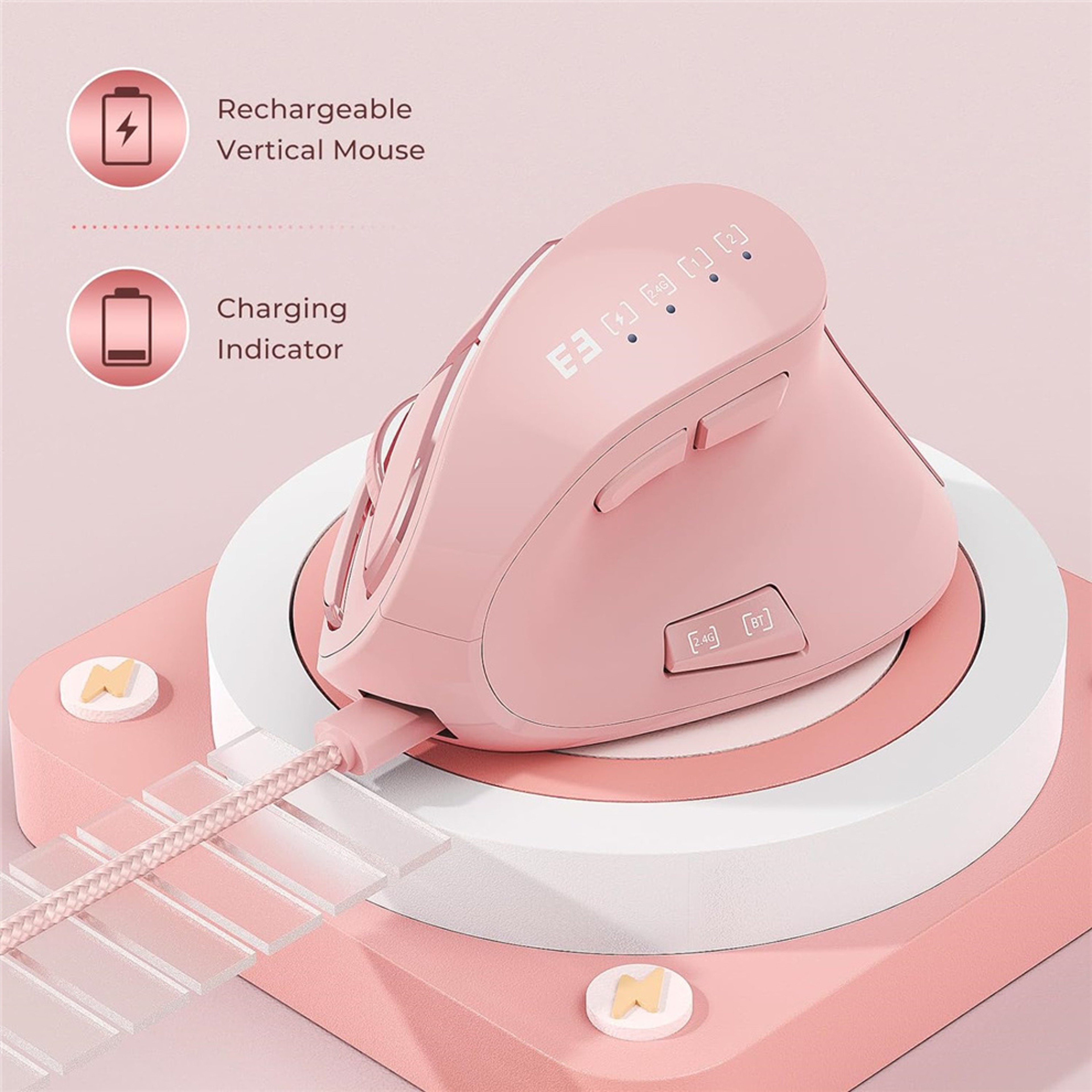Bluetooth Vertical Mouse Rechargeable Wireless Ergonomic Mouse For IPad Laptop PC Mac 4