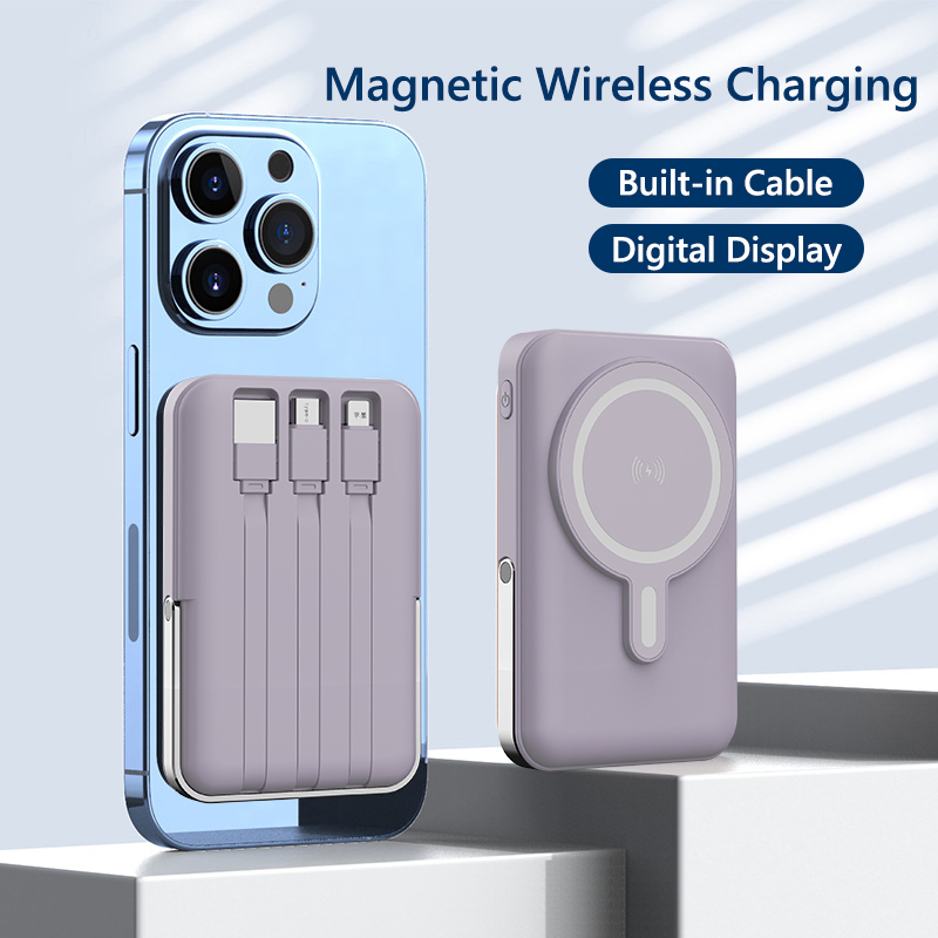 Magnetic Power Bank Fast Charging Wireless Portable Charger With Stand For IPhone 4