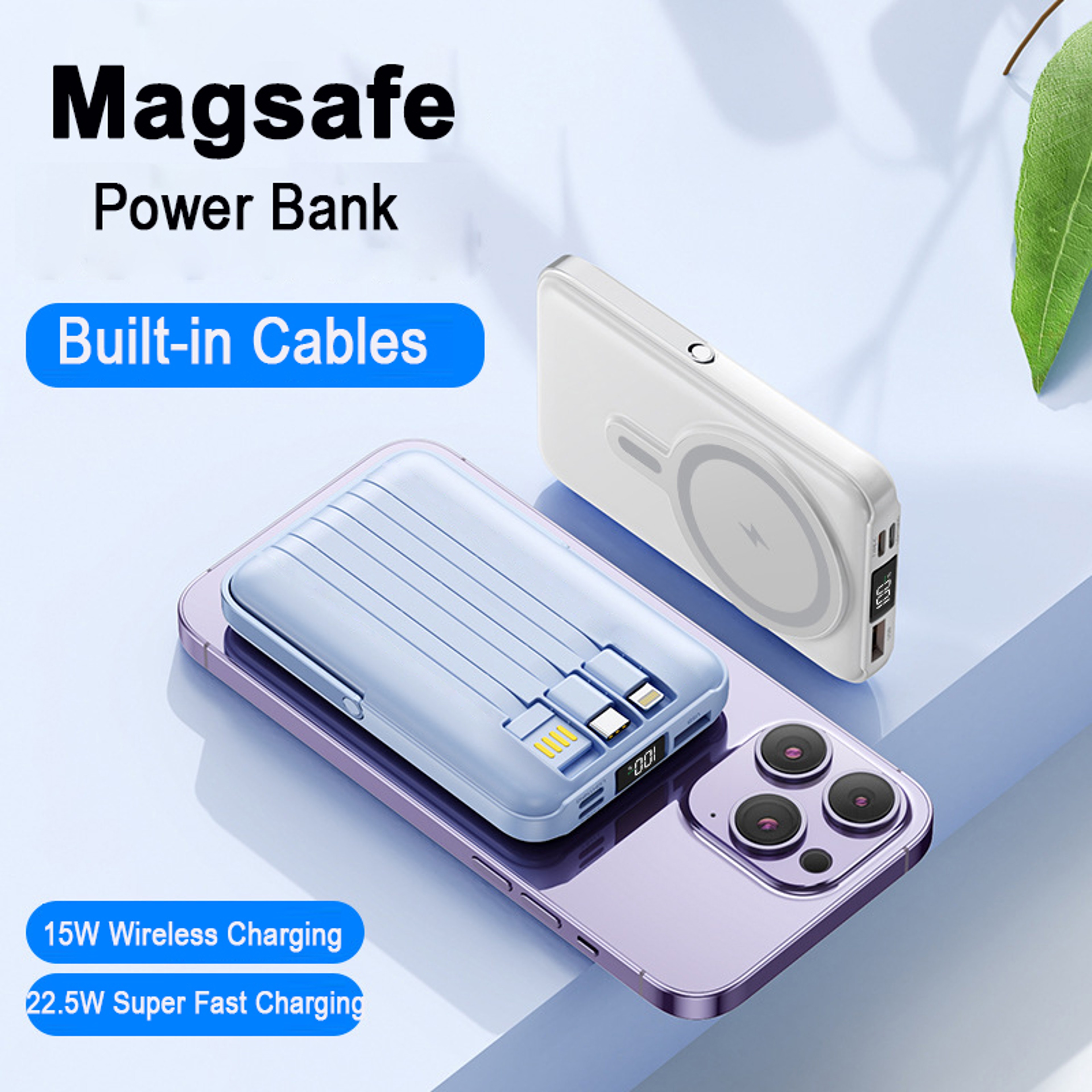 Magnetic Power Bank Fast Charging Wireless Portable Charger With Stand For IPhone 6