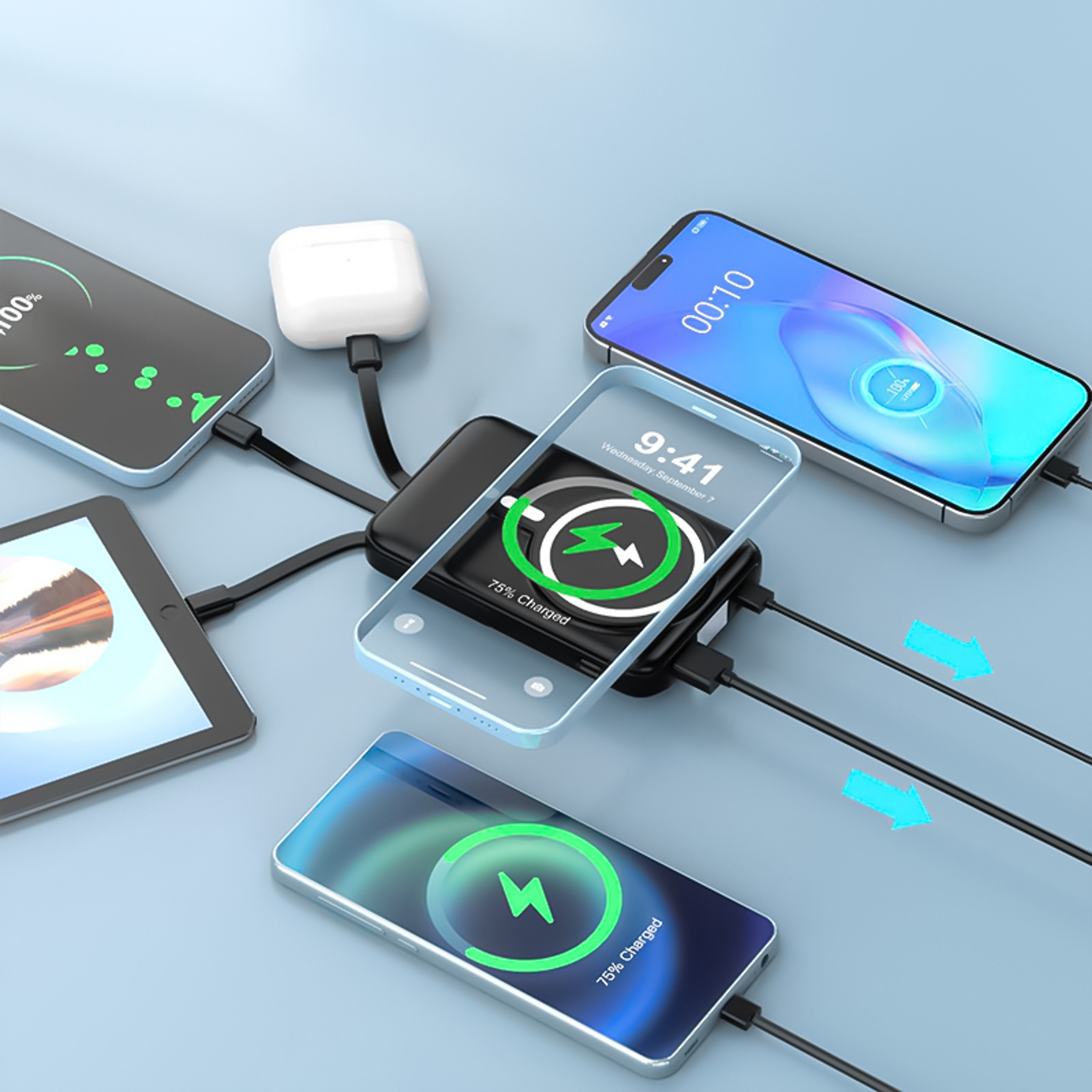 Magnetic Power Bank Fast Charging Wireless Portable Charger With Stand For IPhone 7
