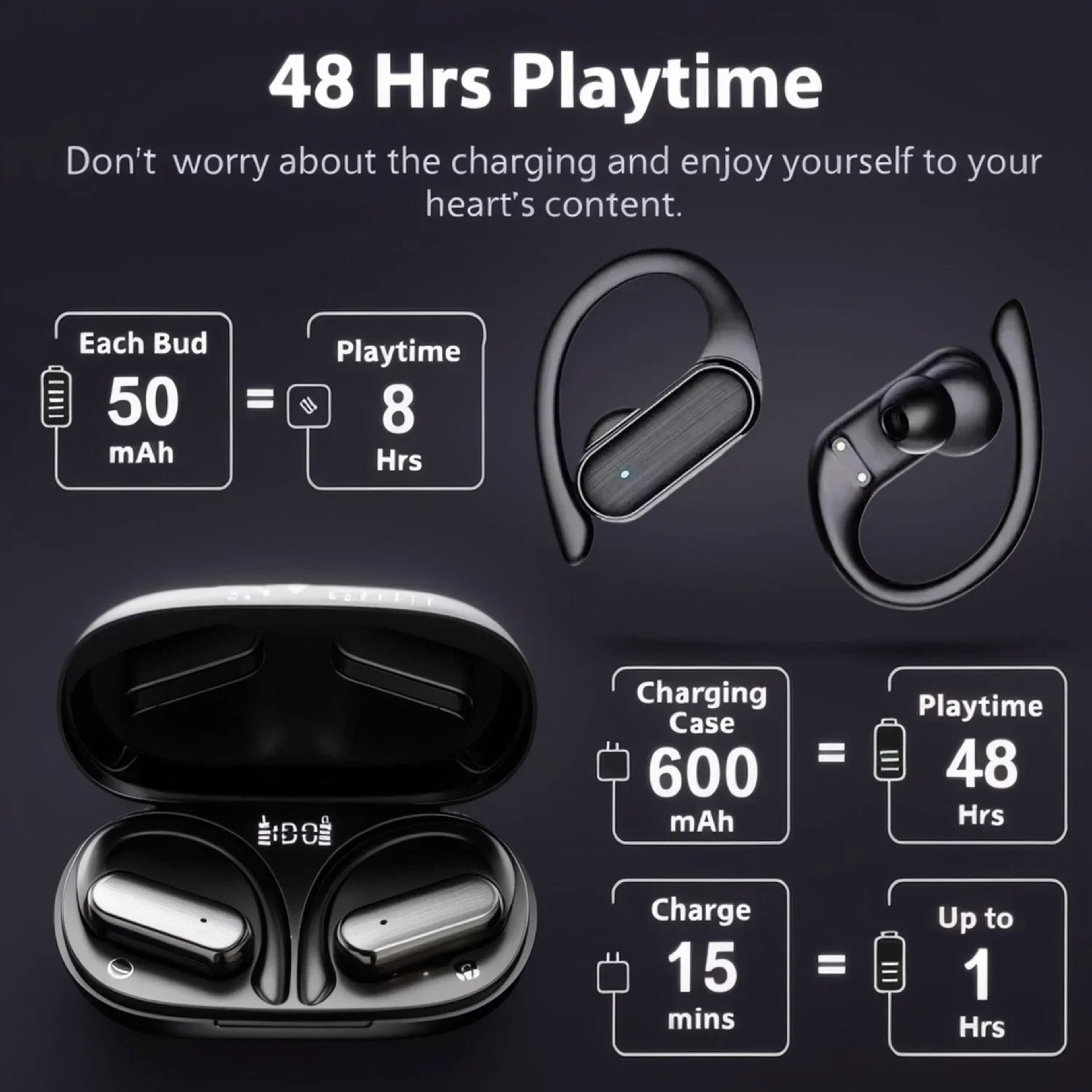 Wireless Bluetooth Earphones With Ear Hook Low Latency Stereo Sports Gaming Headphones 3