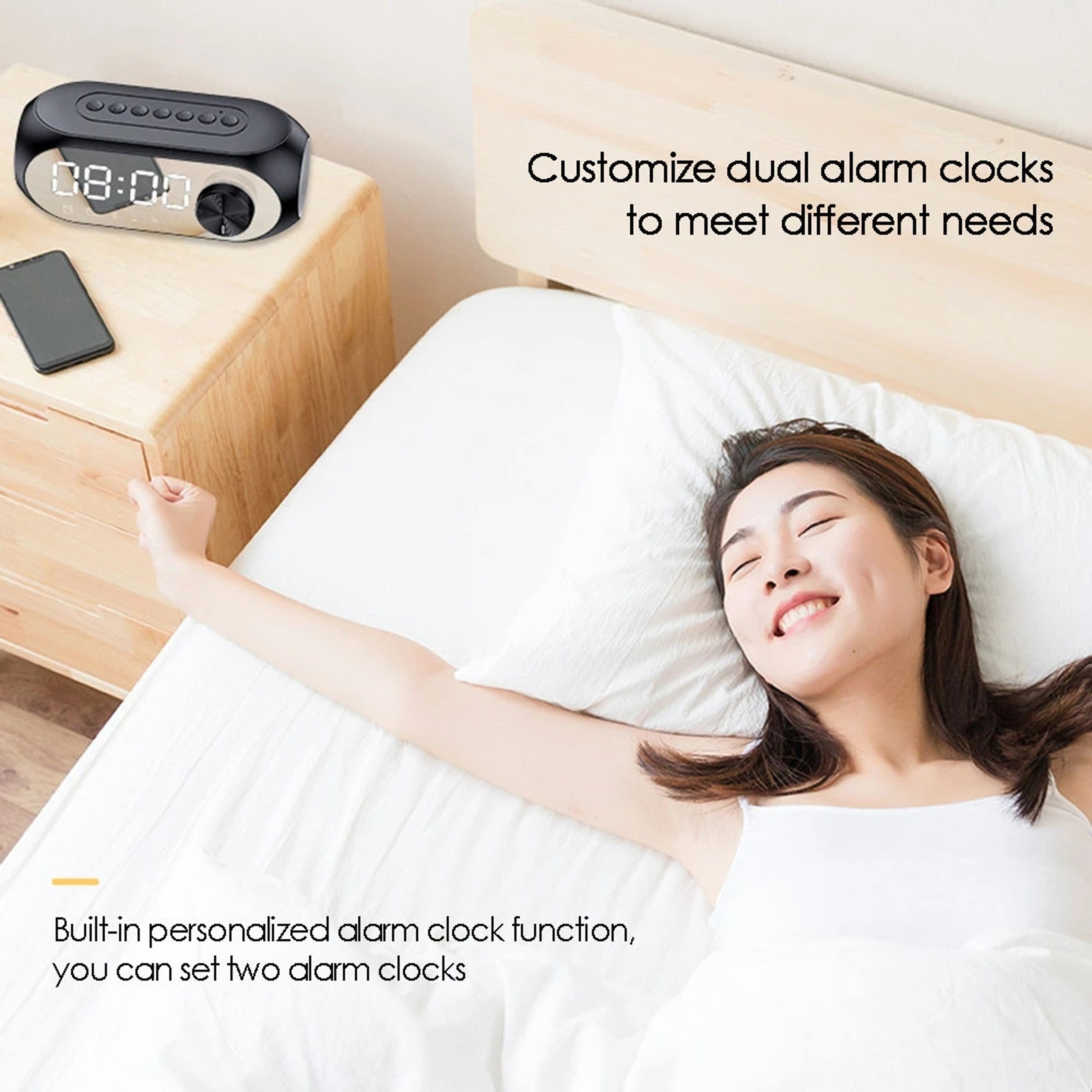 Bluetooth Alarm Clock Speaker With FM Radio Portable Wireless Speaker And Night Light 4