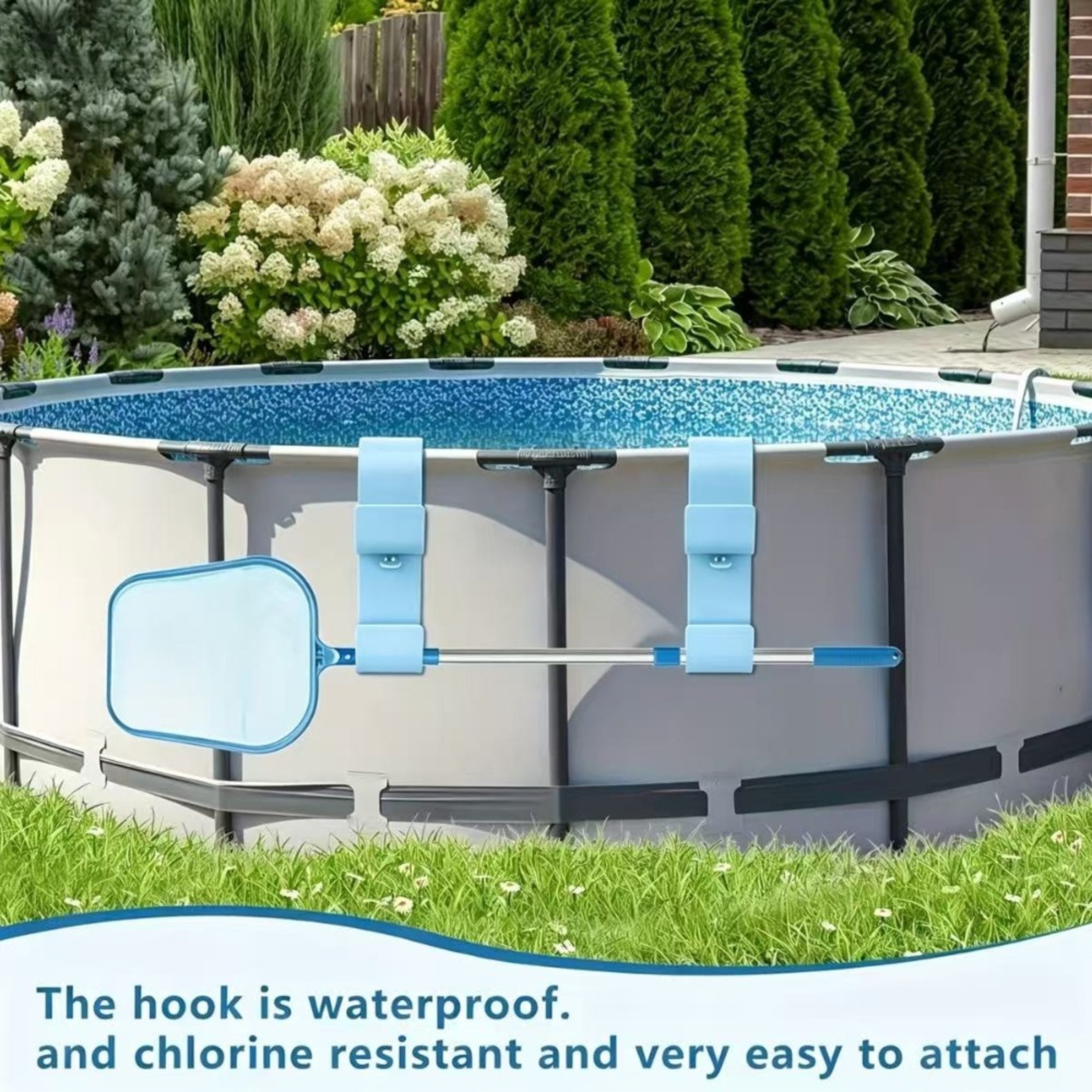 Adjustable Pool Pole Holder Set For Above Ground Pools With Tool Organizer Hooks 2